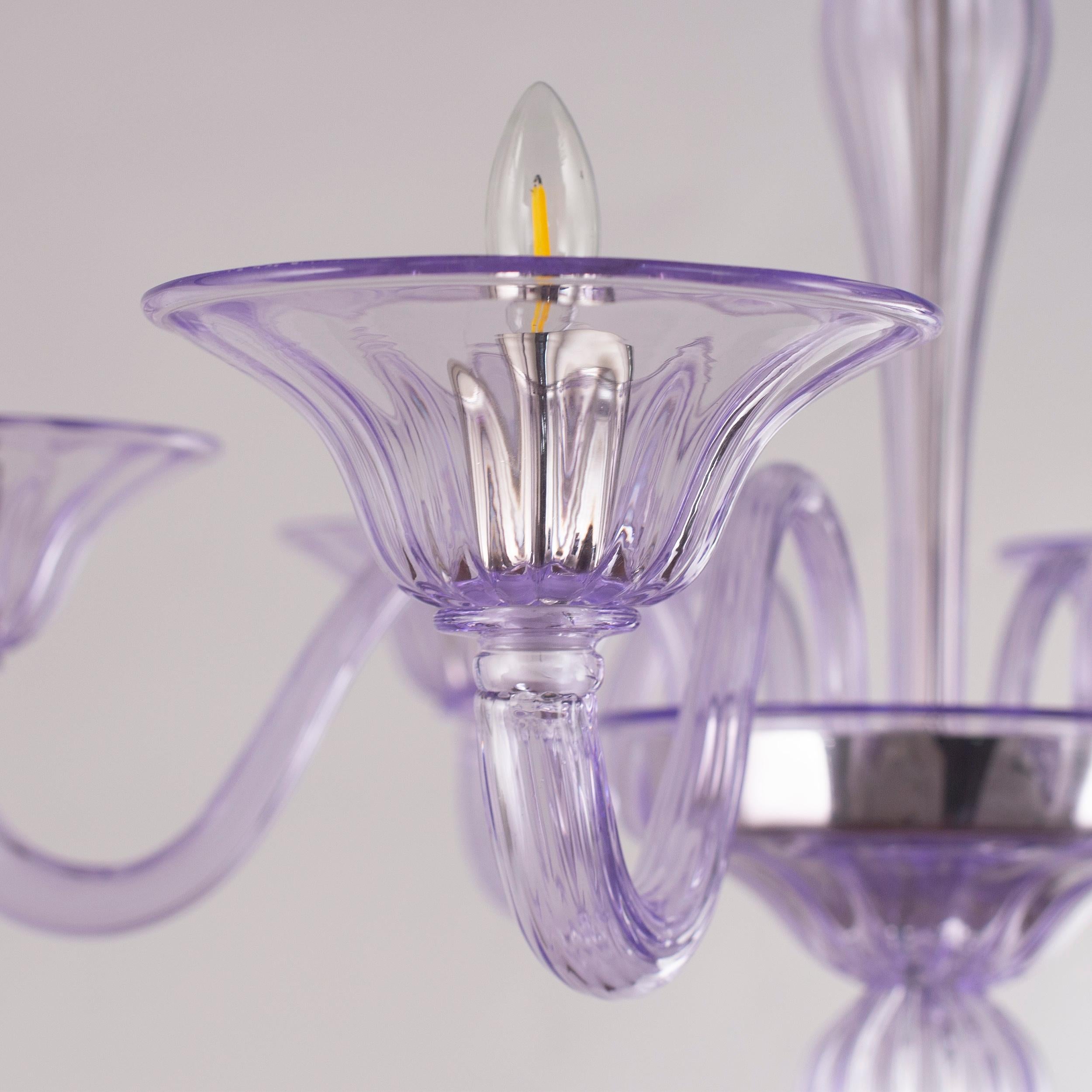 XXIe siècle et contemporain Lustre Simplicissimus à 6 bras en verre de Murano lilas clair par Multiforme, en stock en vente