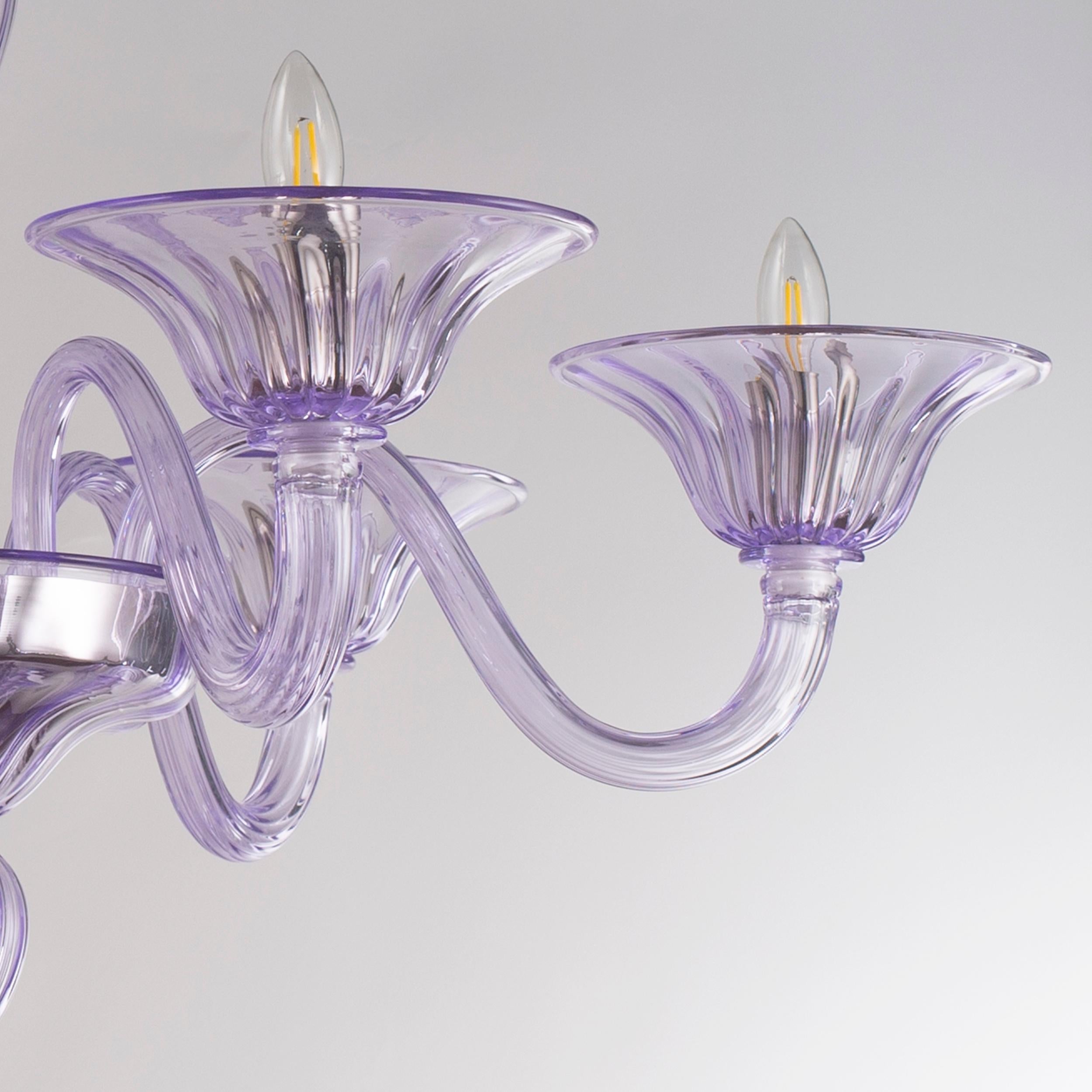 Blown Glass Simplicissimus Chandelier 6 Arms light lilac Murano Glass by Multiforme in Stock For Sale