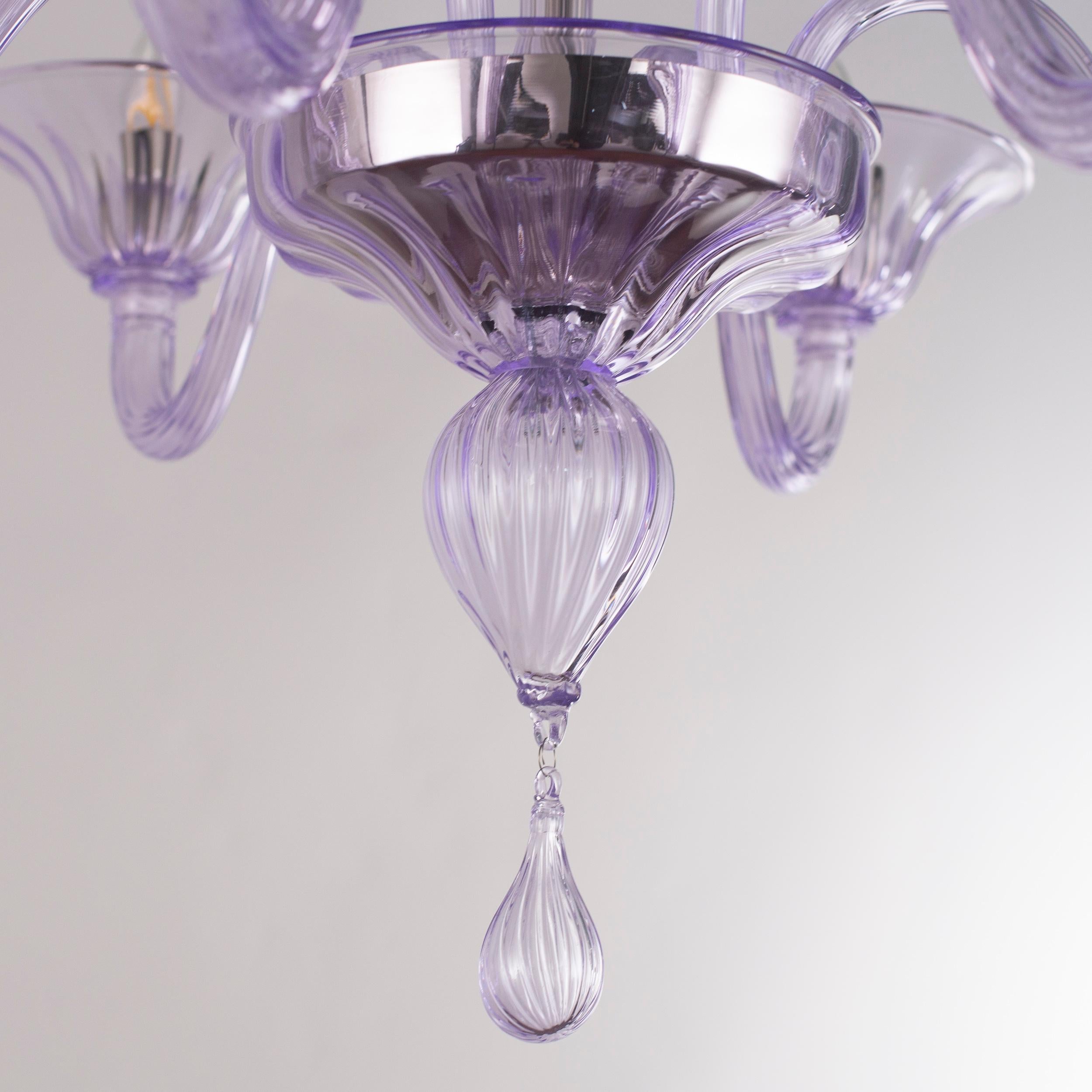 Lustre Simplicissimus à 6 bras en verre de Murano lilas clair par Multiforme, en stock en vente 1