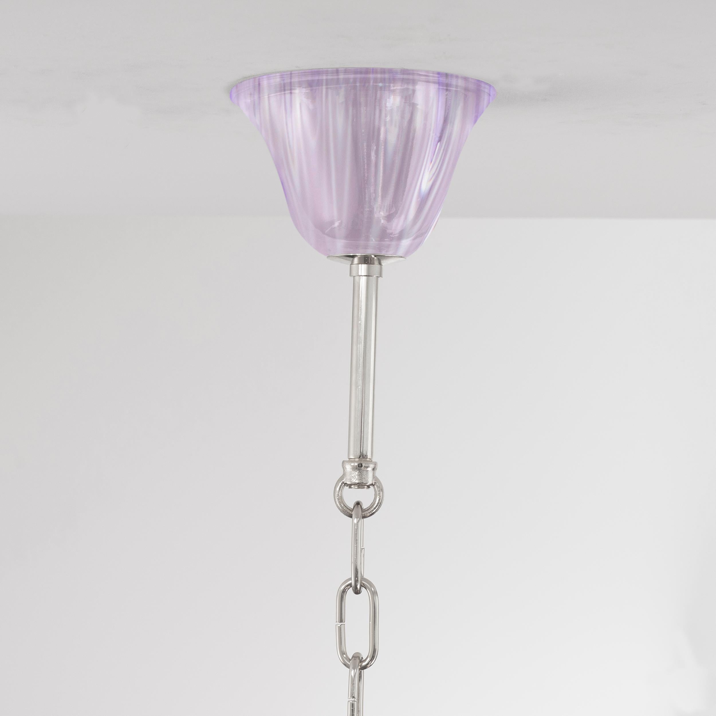 Lustre Simplicissimus à 6 bras en verre de Murano lilas clair par Multiforme, en stock en vente 2