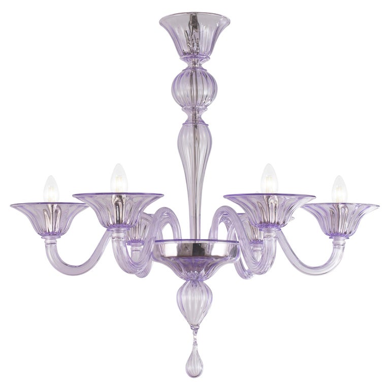 Simplicissimus Chandelier 6 Arms light lilac Murano Glass by... Chandelier 6 Arms light lilac Murano Glass by Multiforme