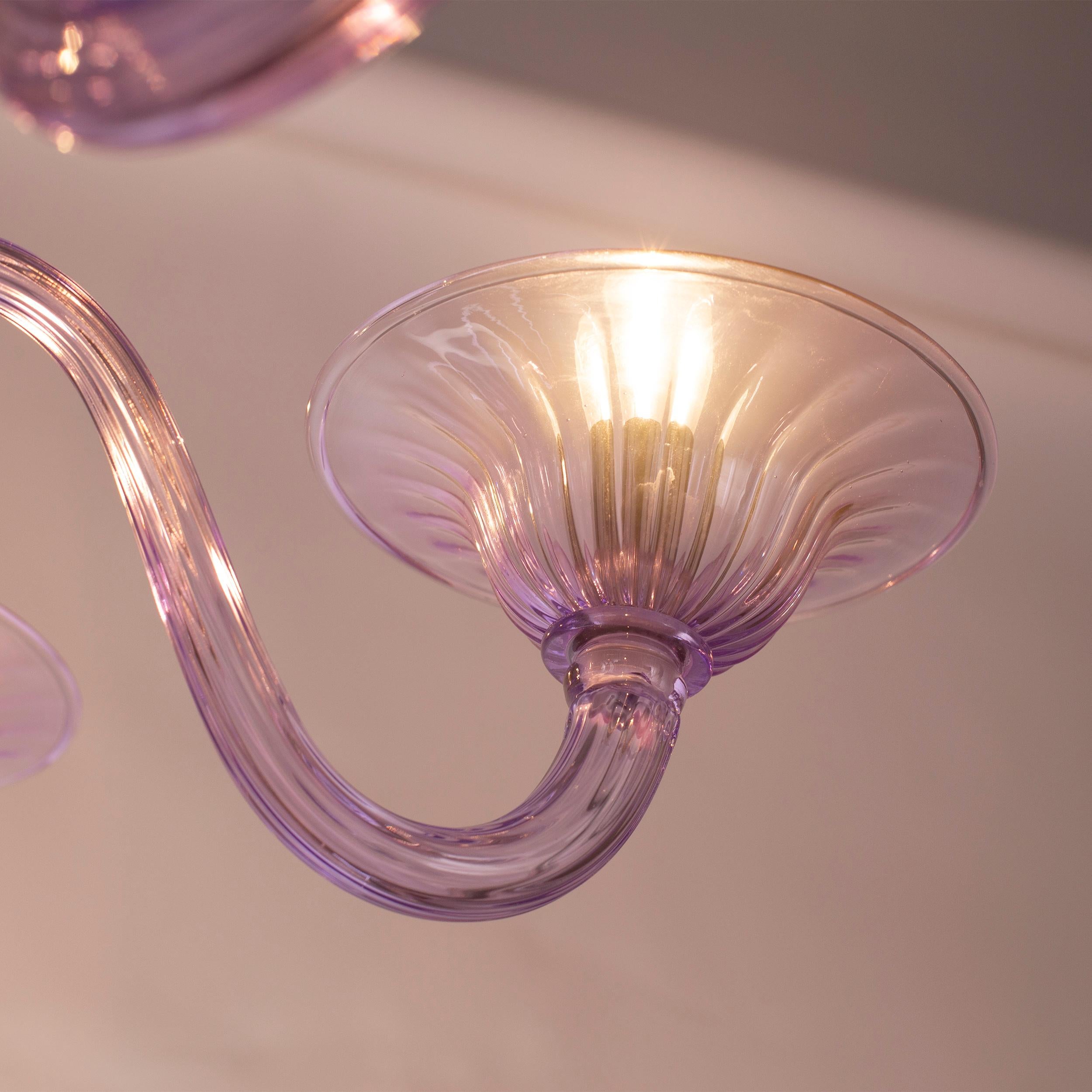 Simplicissimus Chandelier, 6 Arms lilac Murano Glass by Multiforme For Sale 3