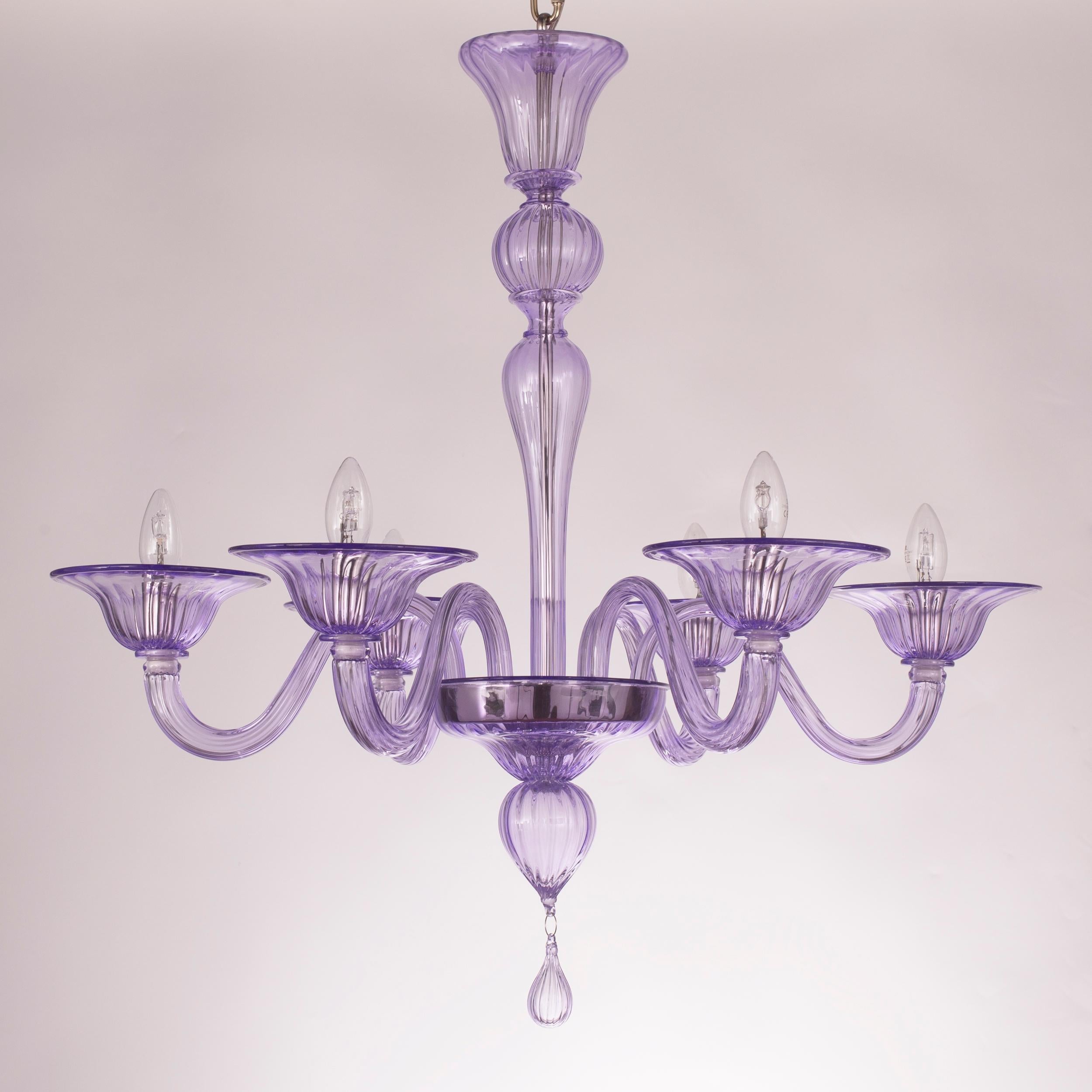 Other Simplicissimus Chandelier, 6 Arms lilac Murano Glass by Multiforme For Sale