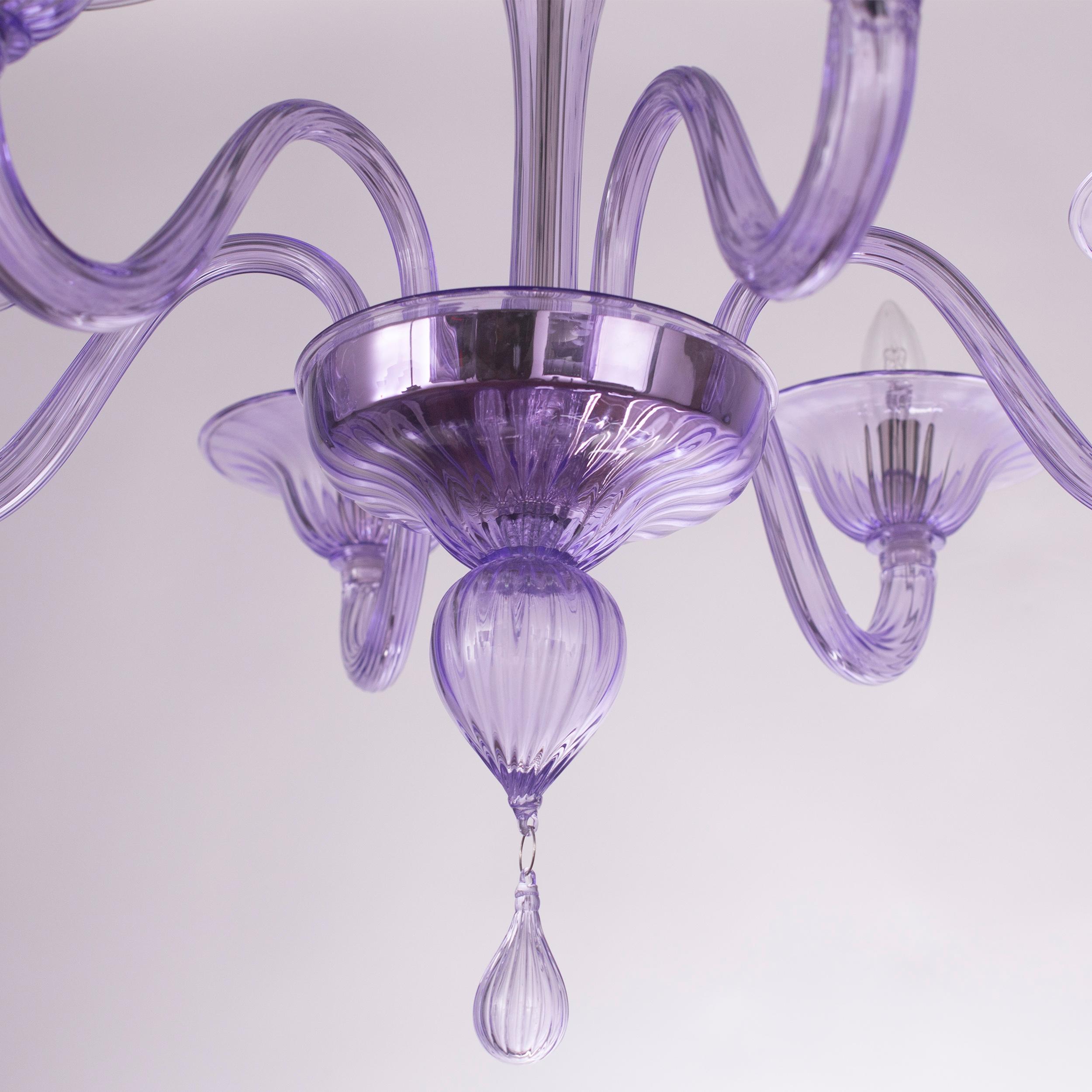 Simplicissimus Chandelier, 6 Arms lilac Murano Glass by Multiforme In New Condition For Sale In Trebaseleghe, IT