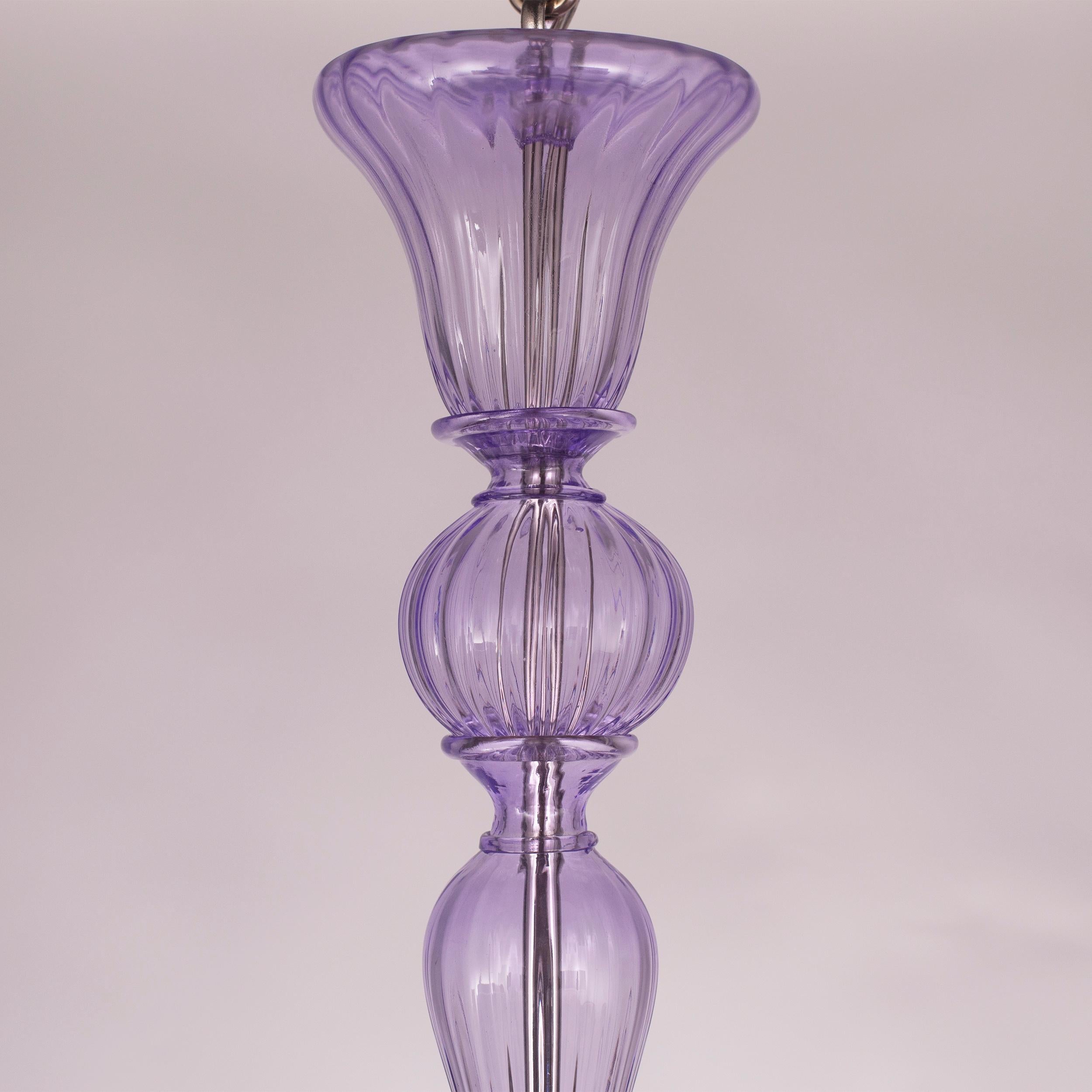 Contemporary Simplicissimus Chandelier, 6 Arms lilac Murano Glass by Multiforme For Sale