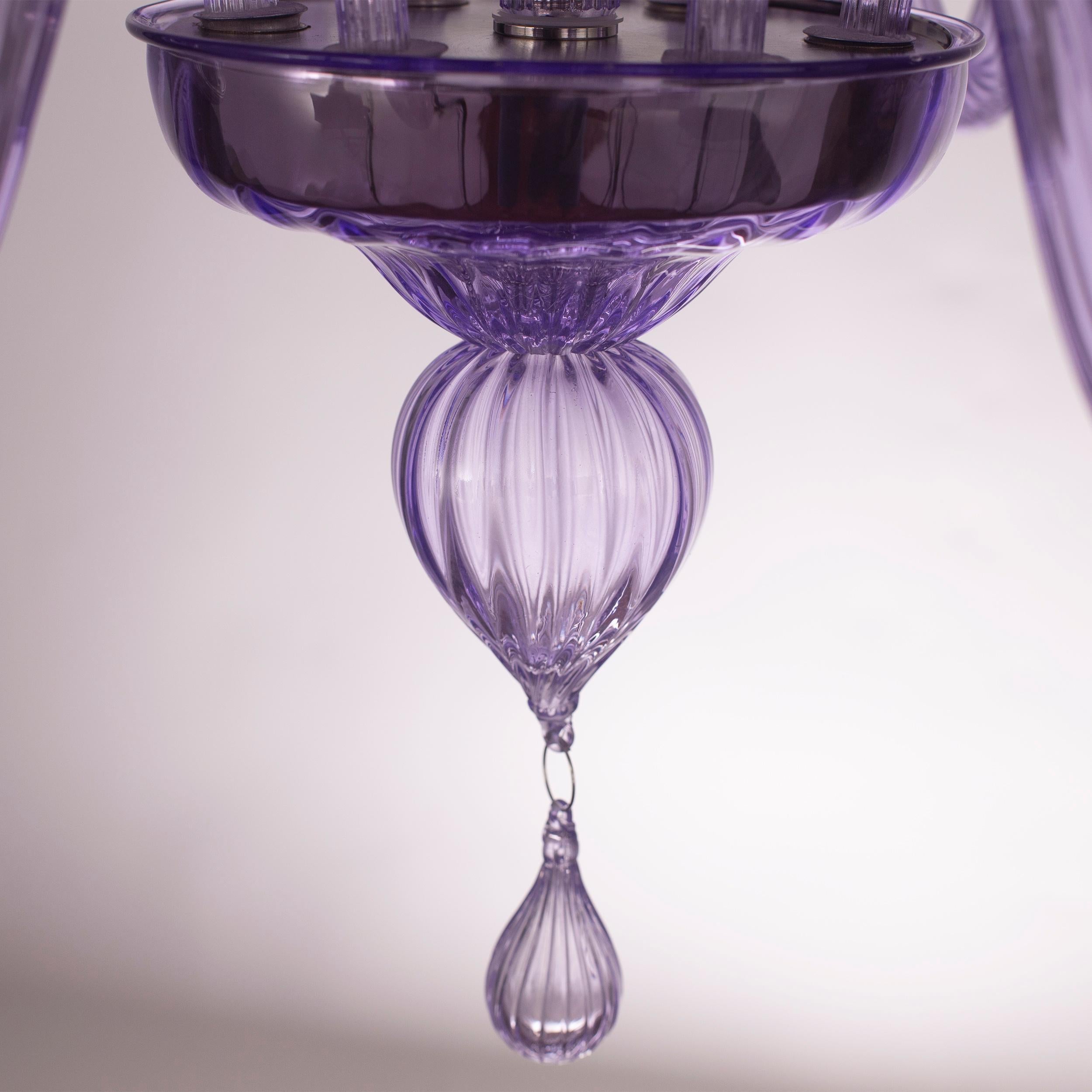 Blown Glass Simplicissimus Chandelier, 6 Arms lilac Murano Glass by Multiforme For Sale