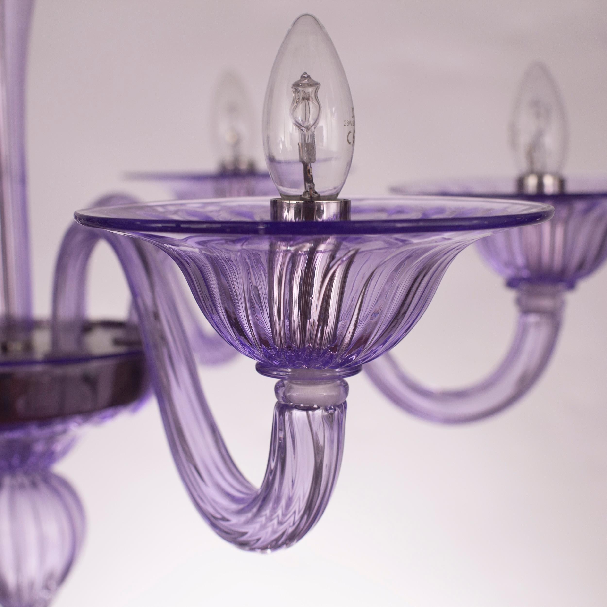 Simplicissimus Chandelier, 6 Arms lilac Murano Glass by Multiforme For Sale 1