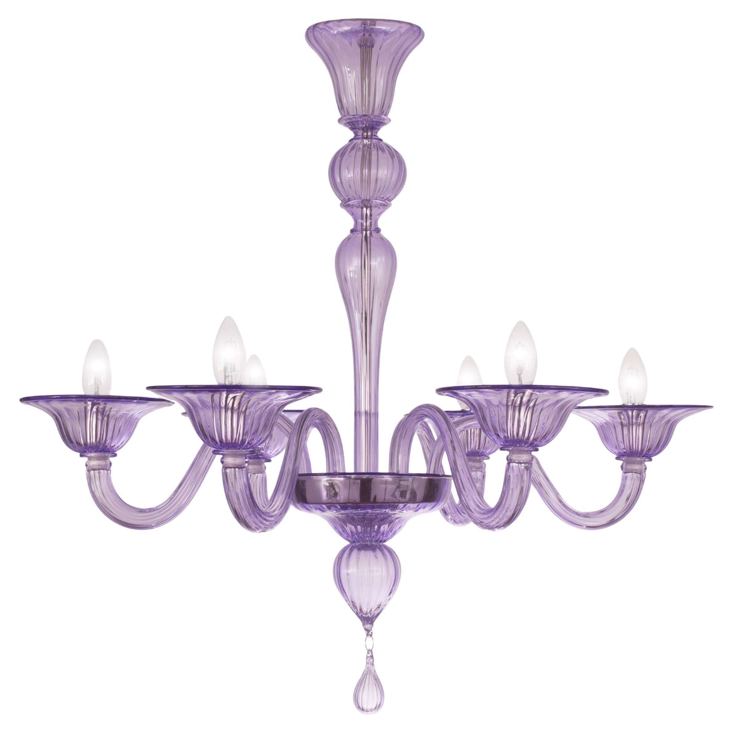 Simplicissimus Chandelier, 6 Arms lilac Murano Glass by Multiforme For Sale