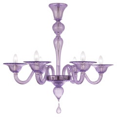Simplicissimus Chandelier, 6 Arms lilac Murano Glass by Multiforme