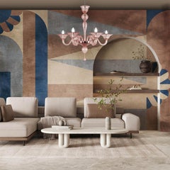 Simplicissimus Chandelier, 6 arms Pearl Pink Murano Glass by Multiforme