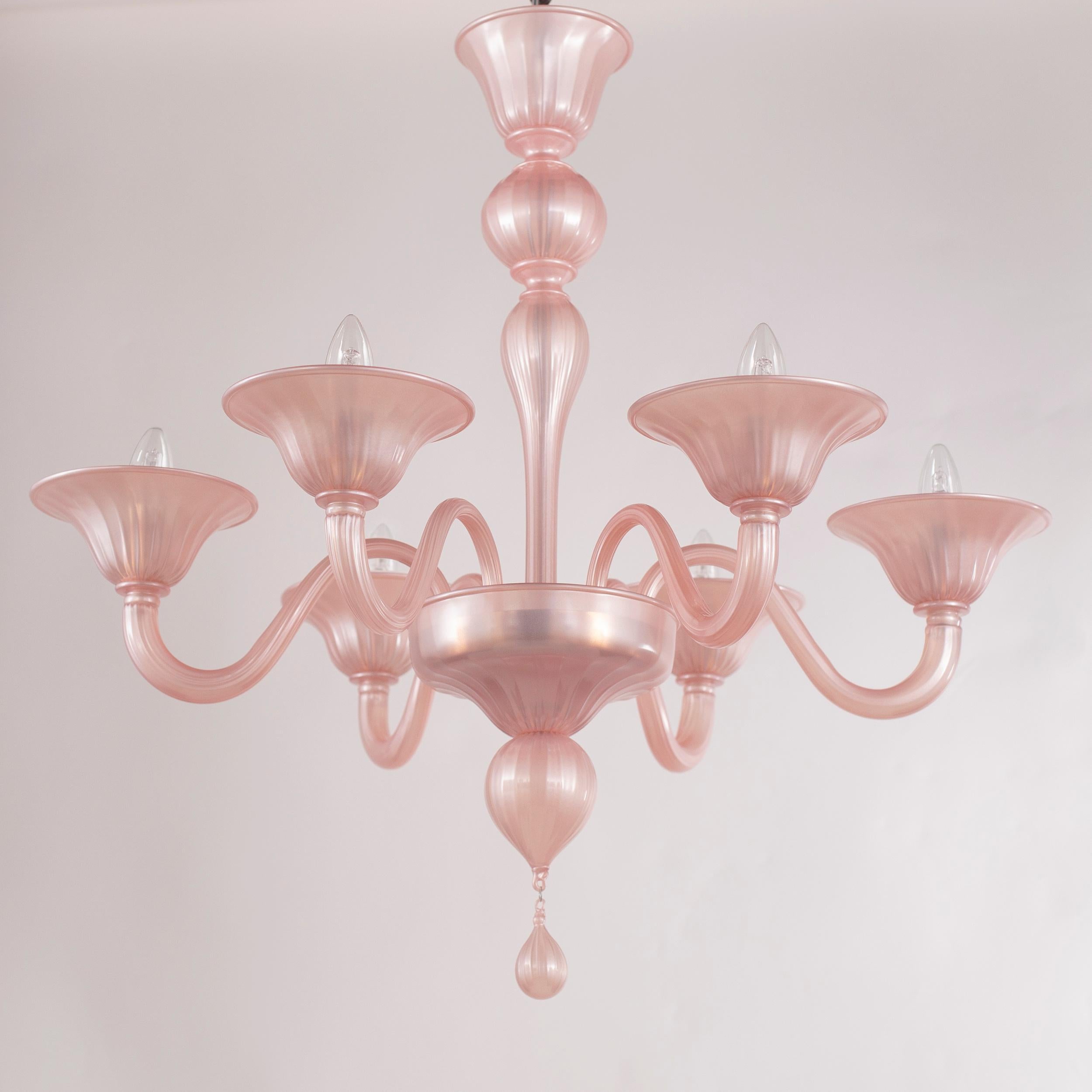Other Simplicissimus Chandelier, 6 arms Pearl Pink Murano Glass by Multiforme in Stock For Sale