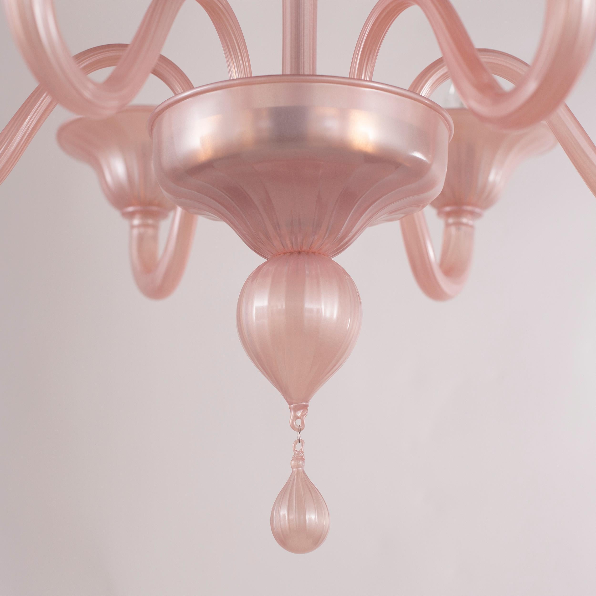 Simplicissimus Chandelier, 6 arms Pearl Pink Murano Glass by Multiforme in Stock For Sale 1