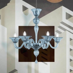 Simplicissimus Chandelier, 6 Arms Denim Blue Murano Glass by Multiforme