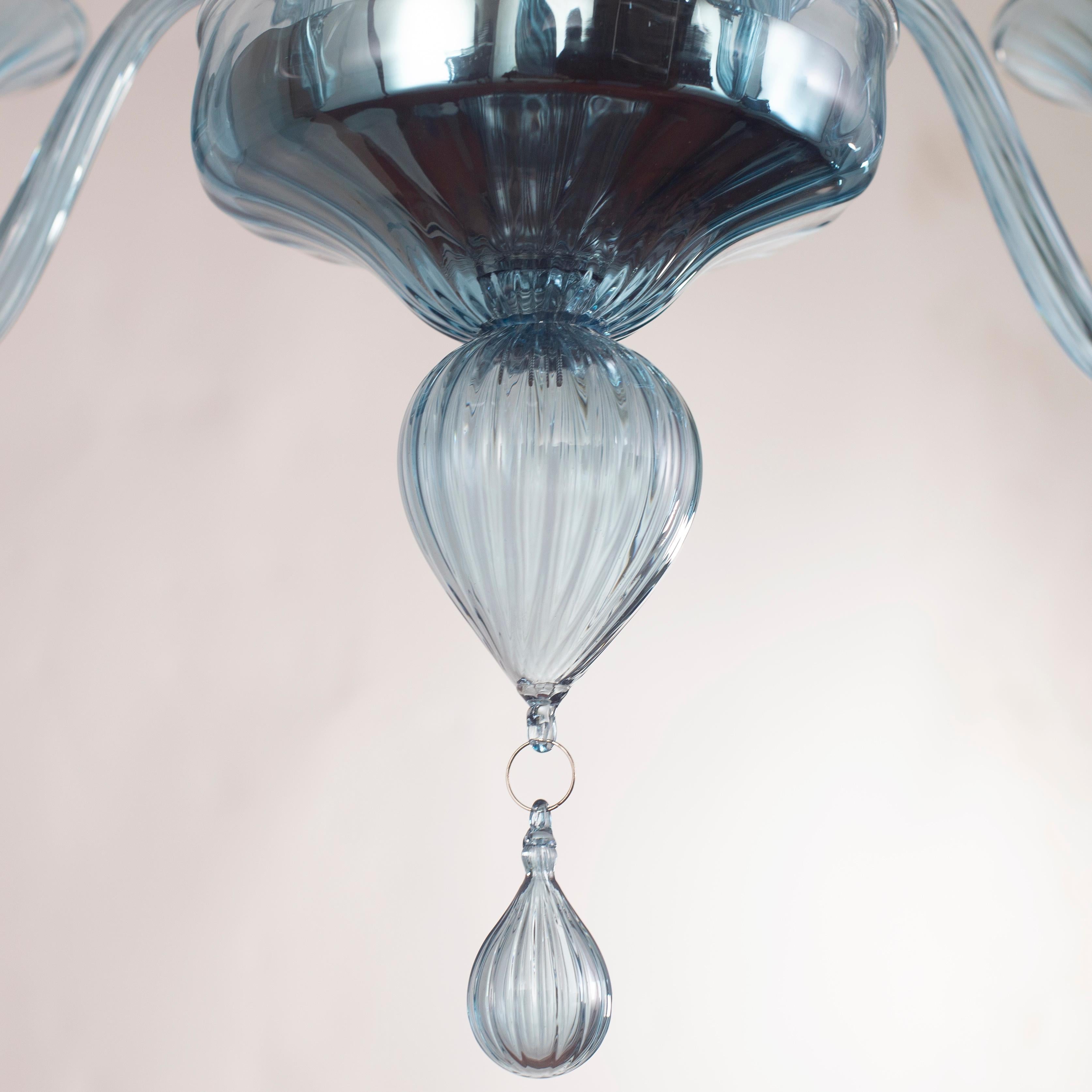 Other Simplicissimus Chandelier, 6 Arms Talco Blue Murano Glass by Multiforme in Stock For Sale