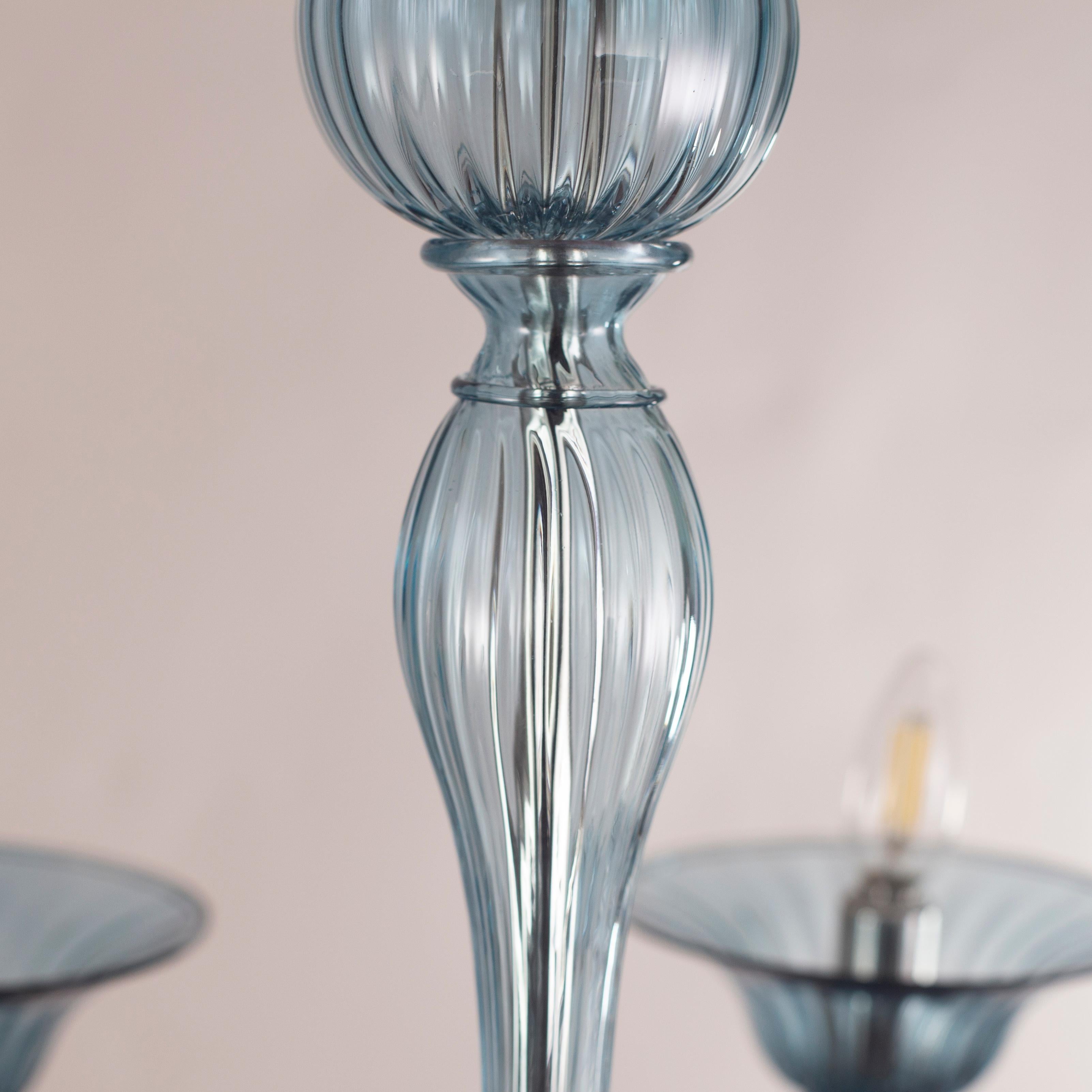 Simplicissimus Chandelier, 6 Arms Talco Blue Murano Glass by Multiforme in Stock In New Condition For Sale In Trebaseleghe, IT