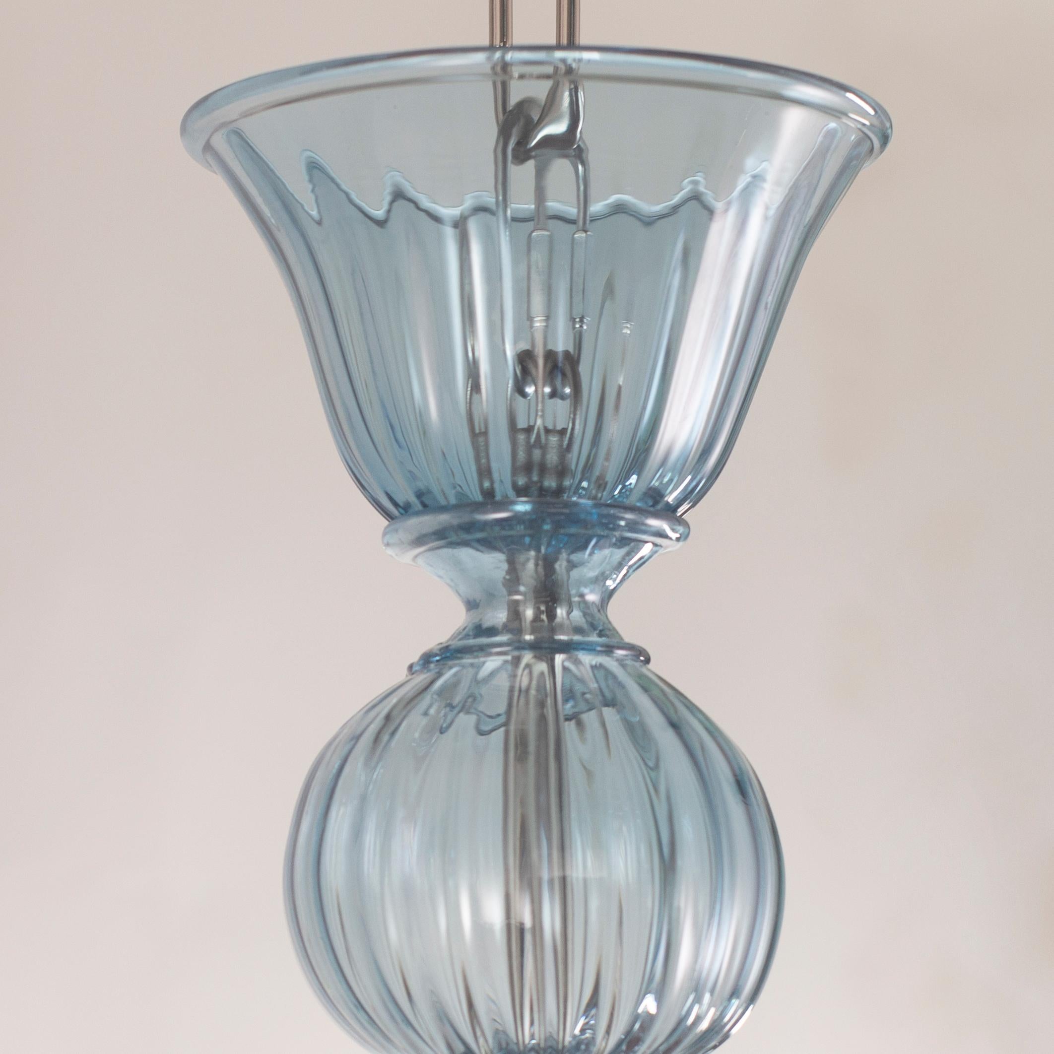 Simplicissimus Chandelier, 6 Arms Talco Blue Murano Glass by Multiforme in Stock For Sale 1