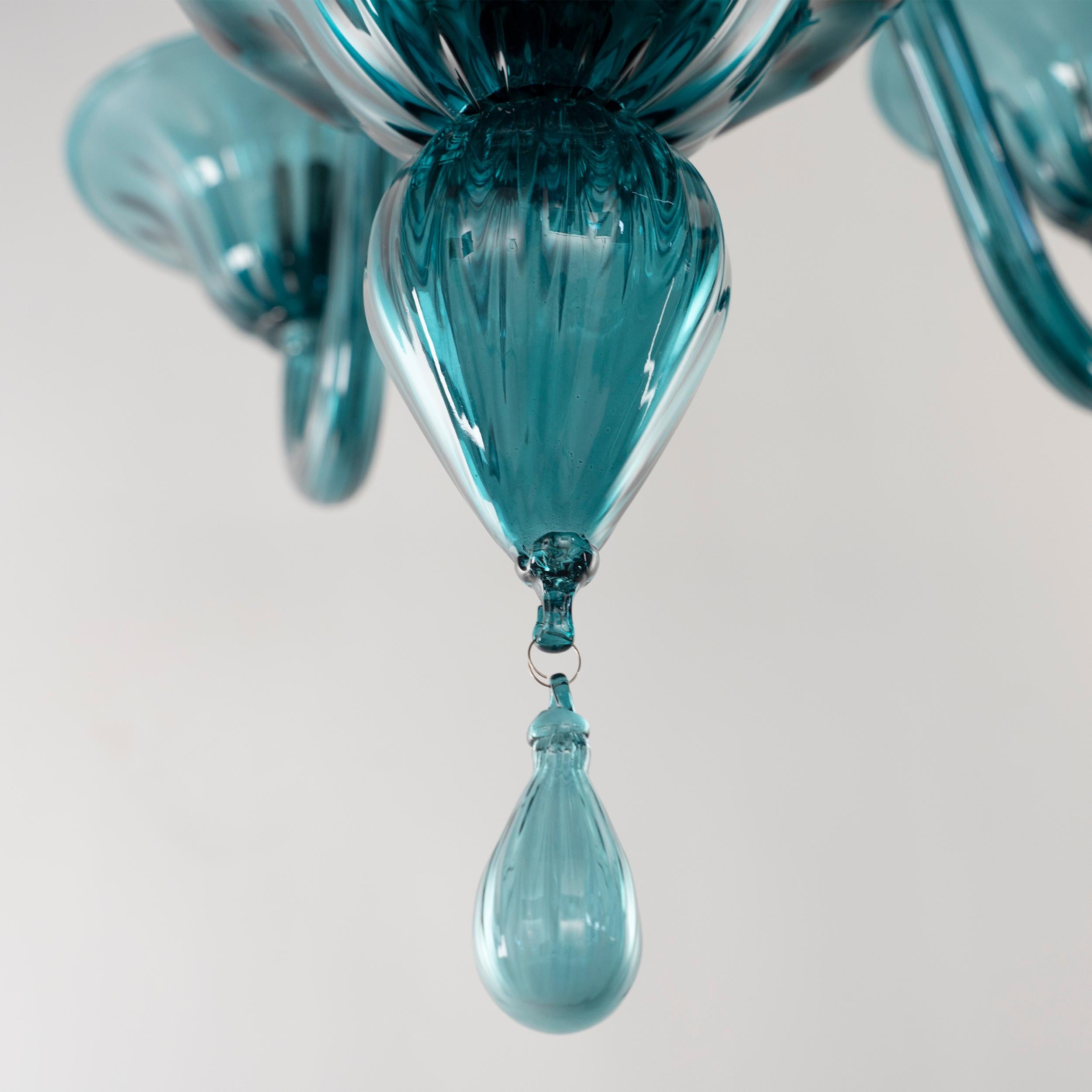 Lampadario Simplicissimus, 6 bracci in vetro di Murano blu teal by Multiforme in vendita 3