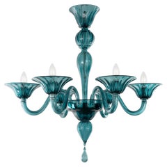 Lampadario Simplicissimus, 6 bracci in vetro di Murano blu teal by Multiforme