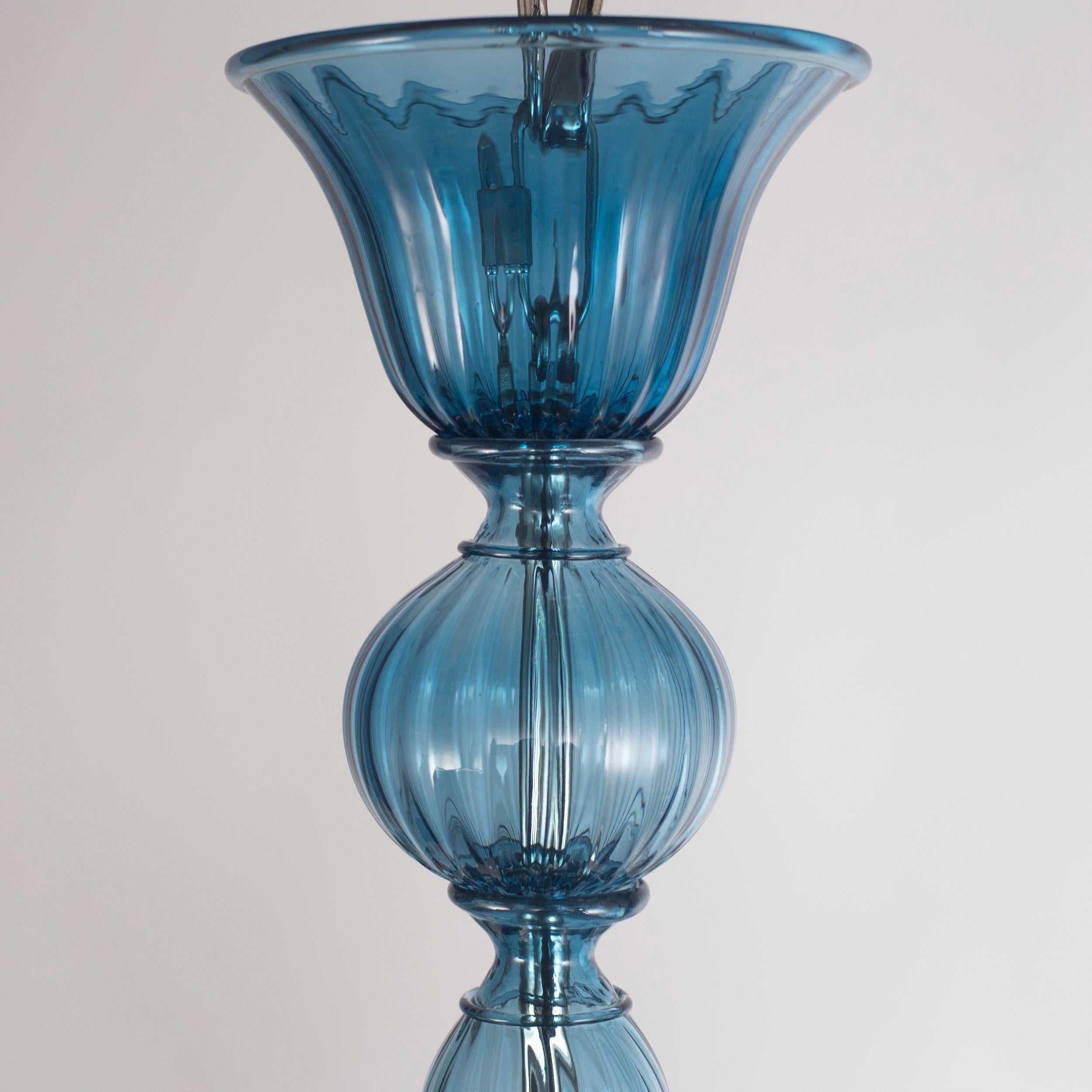 Other Simplicissimus Chandelier, 6 Arms Teal Blue Murano Glass by Multiforme in Stock For Sale