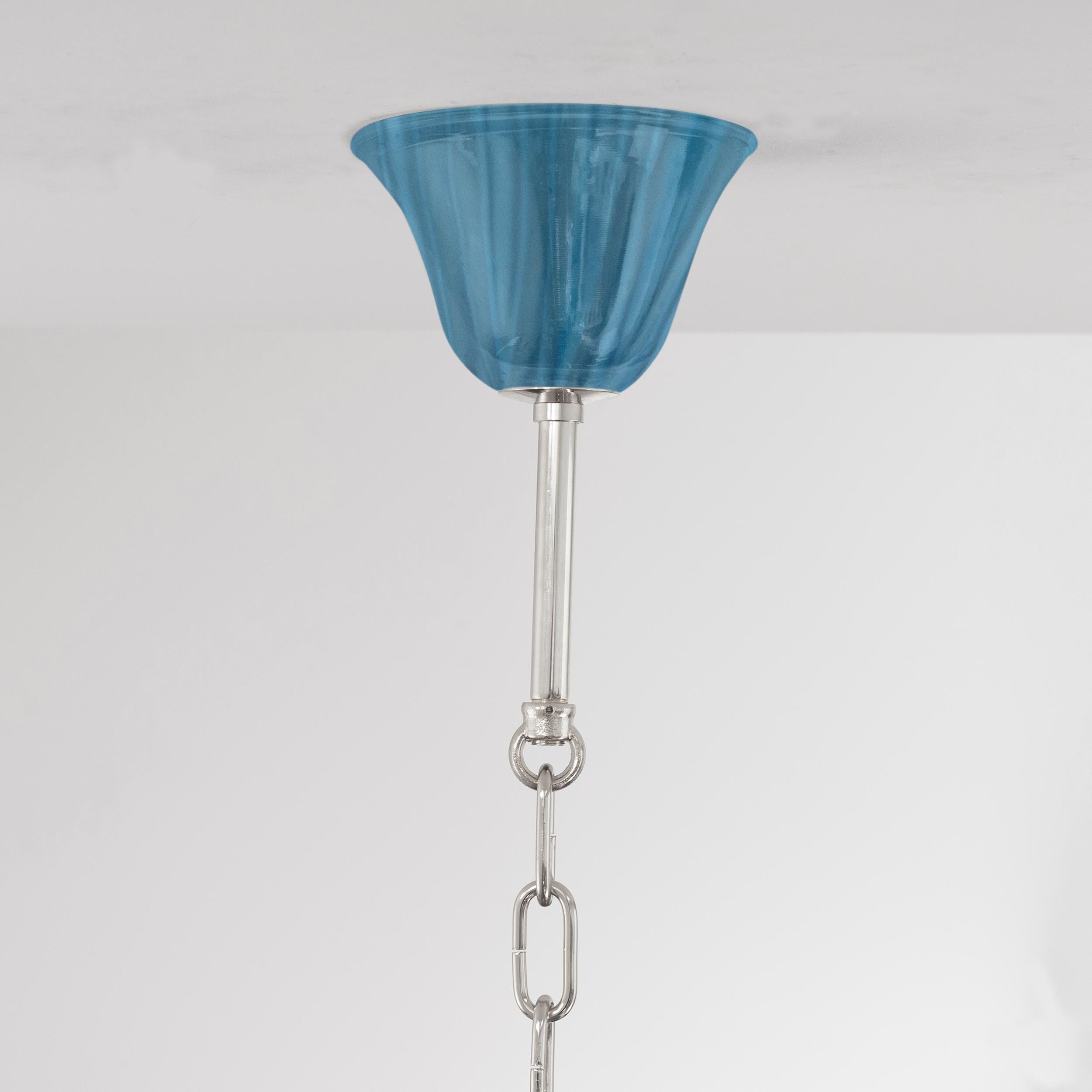 Simplicissimus Chandelier, 6 Arms Teal Blue Murano Glass by Multiforme in Stock For Sale 2