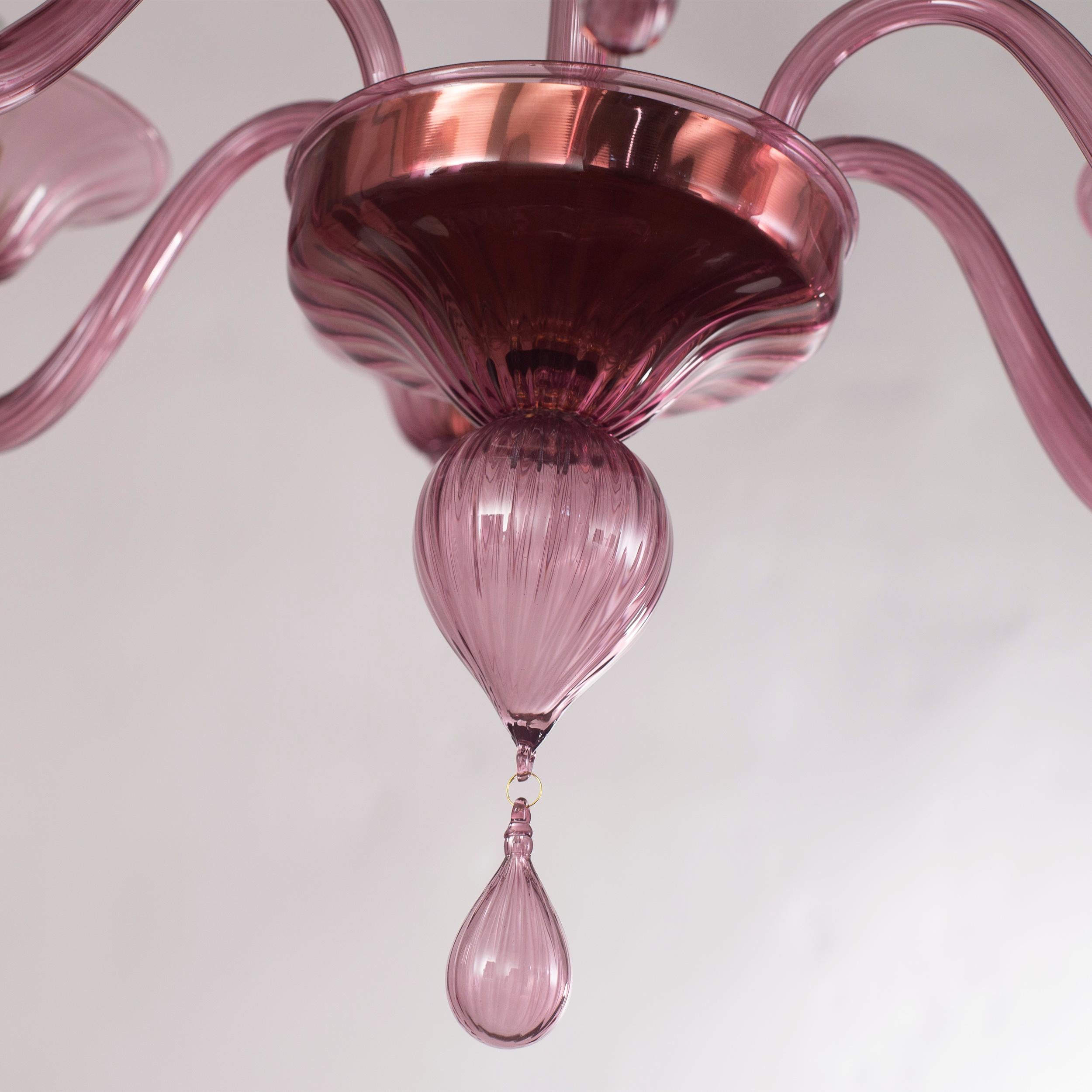 Italian Simplicissimus Chandelier, 6 lights Burgundy Murano Glass by Multiforme in Stock For Sale