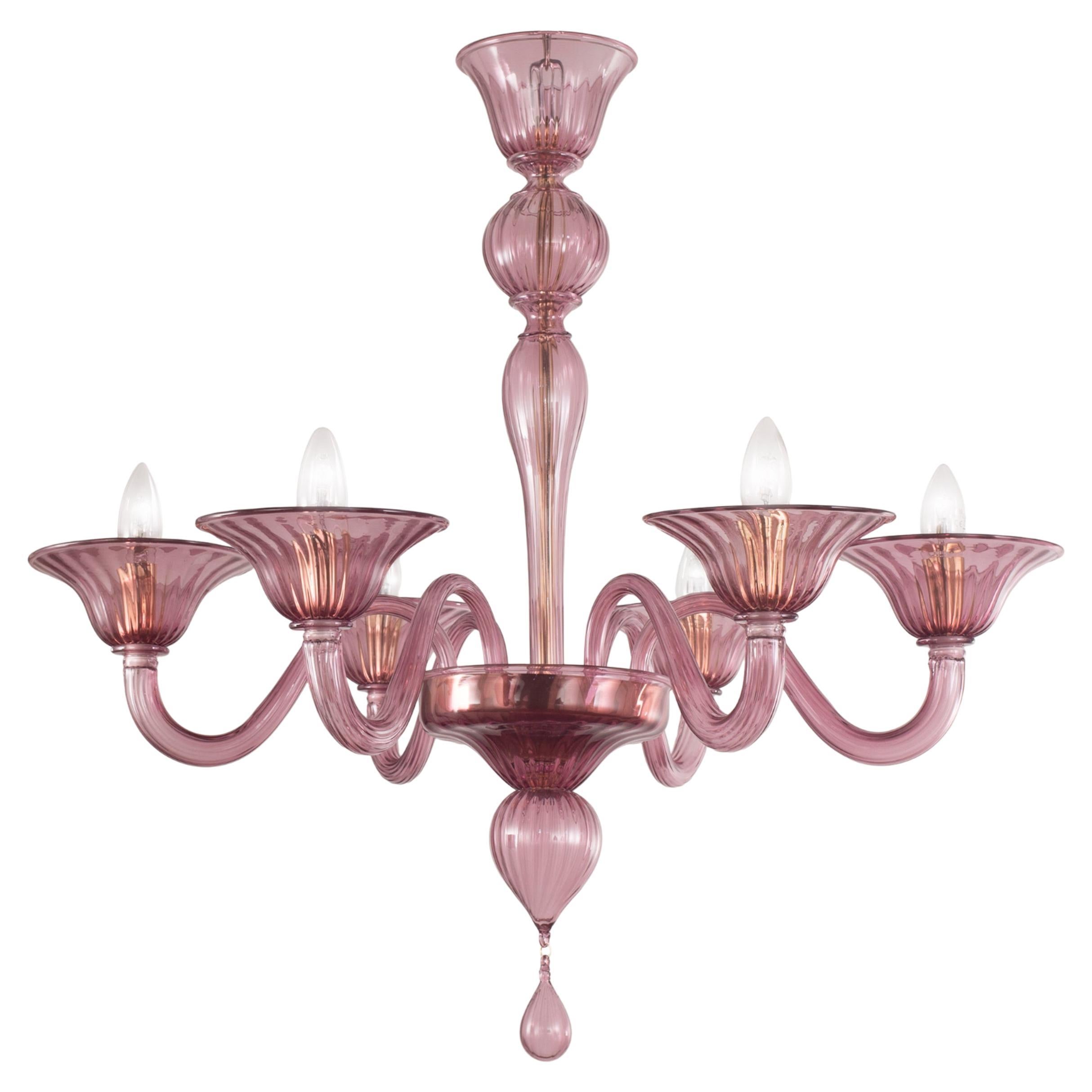 Simplicissimus Chandelier, 6 lights Burgundy Murano Glass by Multiforme in Stock For Sale