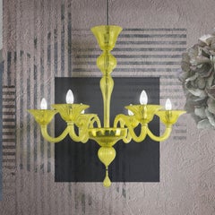 Simplicissimus Chandelier, 6 lights, Citron Yellow Murano Glass by Multiforme