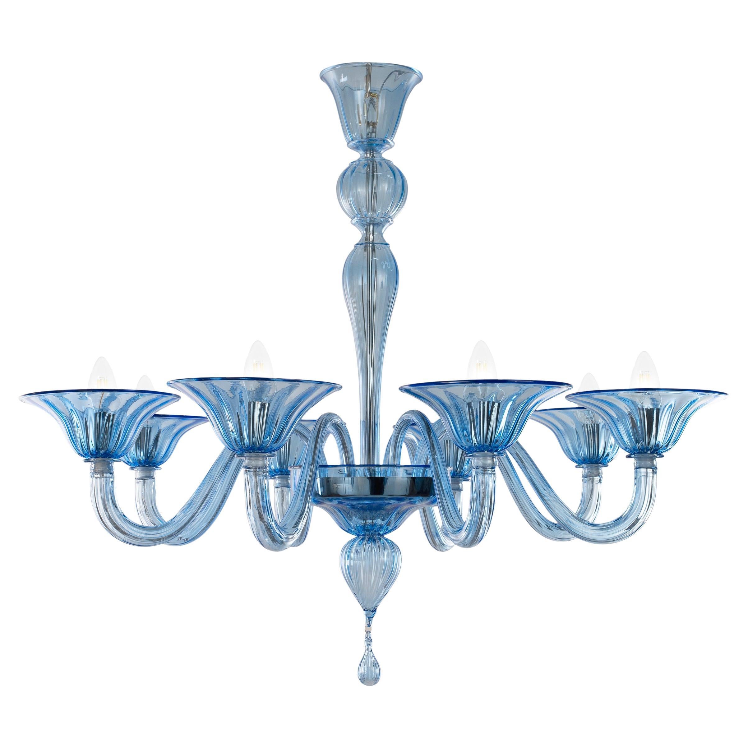 Simplicissimus Chandelier, 8  Arms Talco Blue Murano Glass by Multiforme
