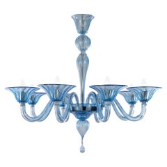 Lampadario Simplicissimus, 8  Braccia Talco Blue Murano Glass di Multiforme