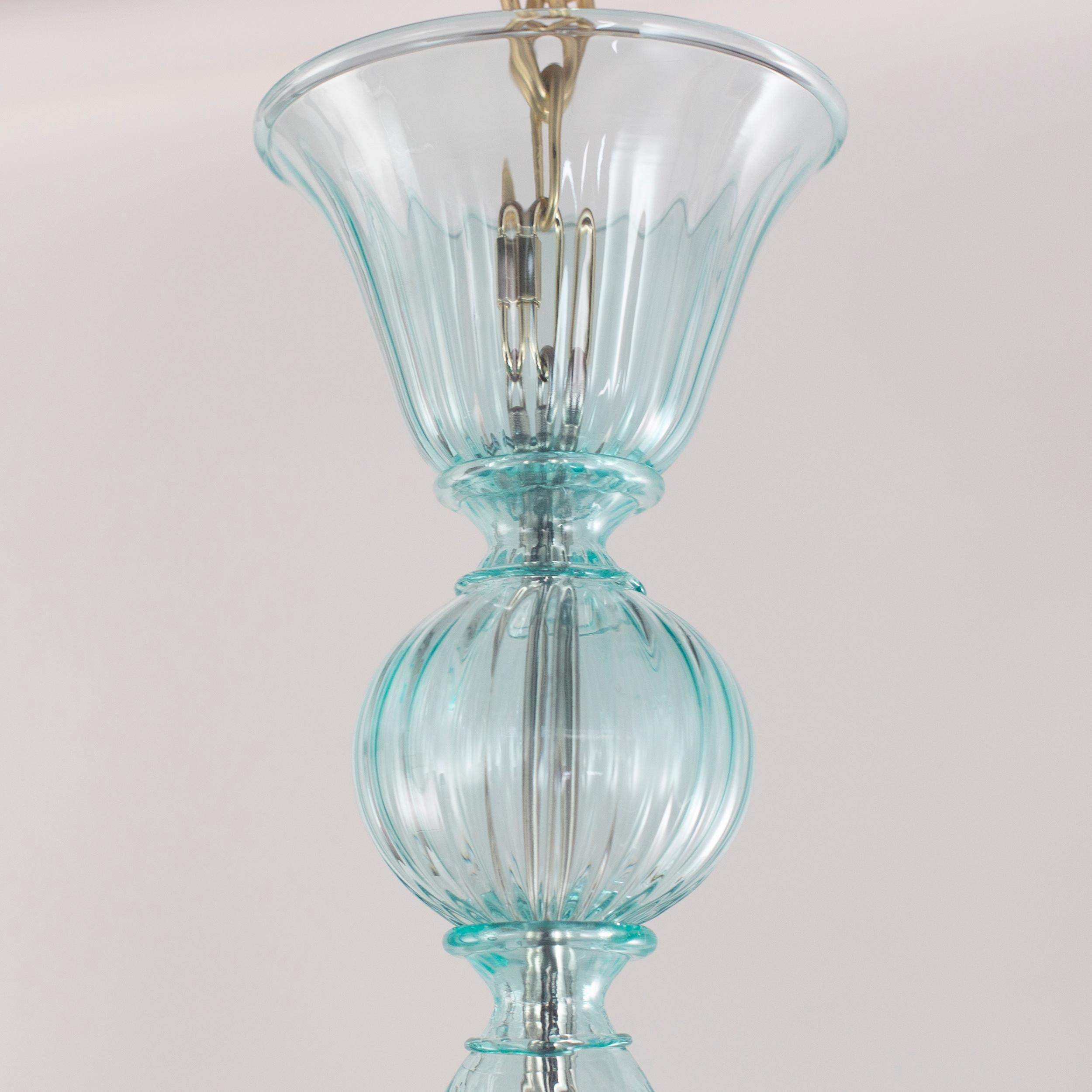 Contemporary Simplicissimus Chandelier, Aqua Green Murano Glass by Multiforme in Stock For Sale