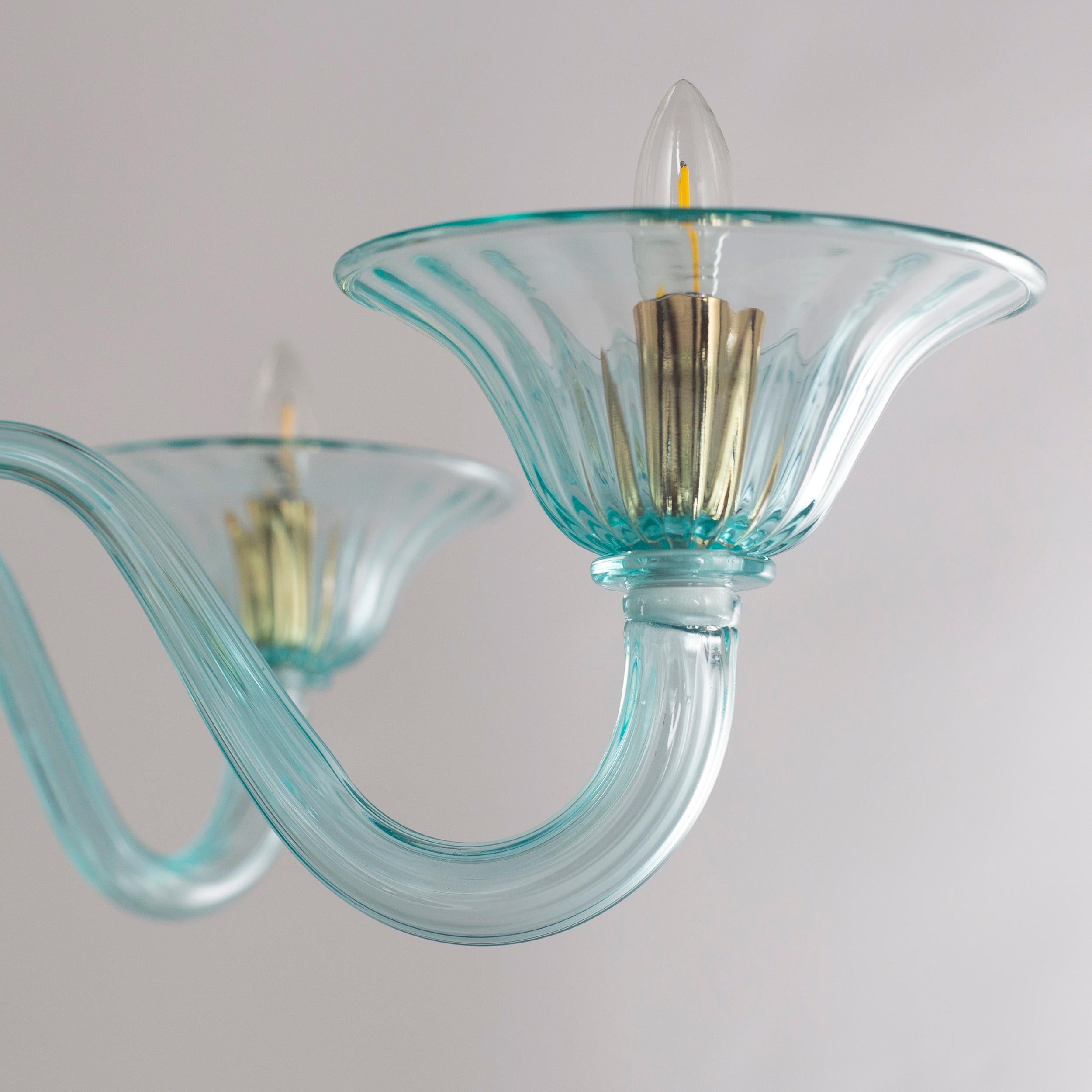 Blown Glass Simplicissimus Chandelier, Aqua Green Murano Glass by Multiforme in Stock For Sale