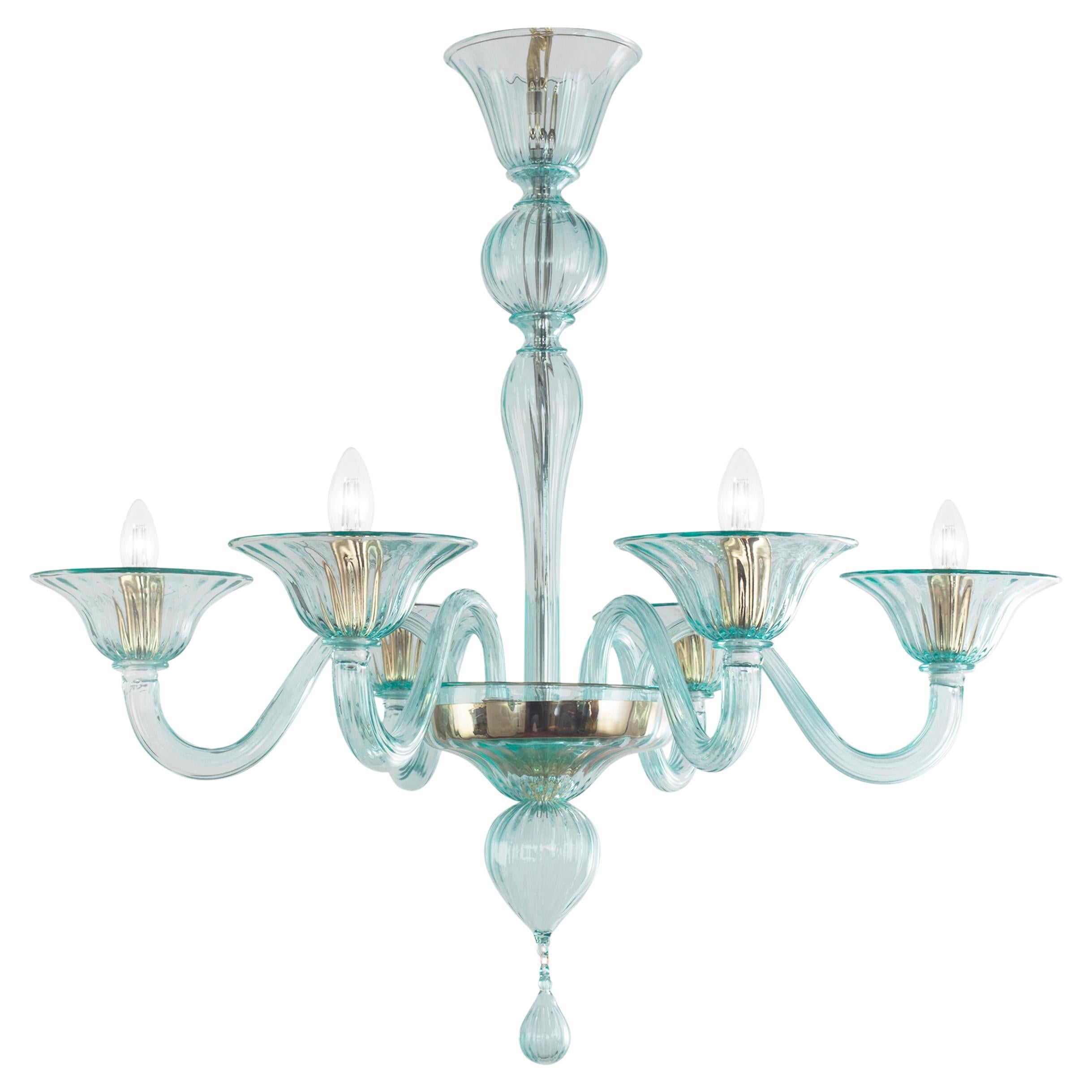 Simplicissimus Kronleuchter, Aqua Green Murano Glas von Multiforme auf Lager im Angebot