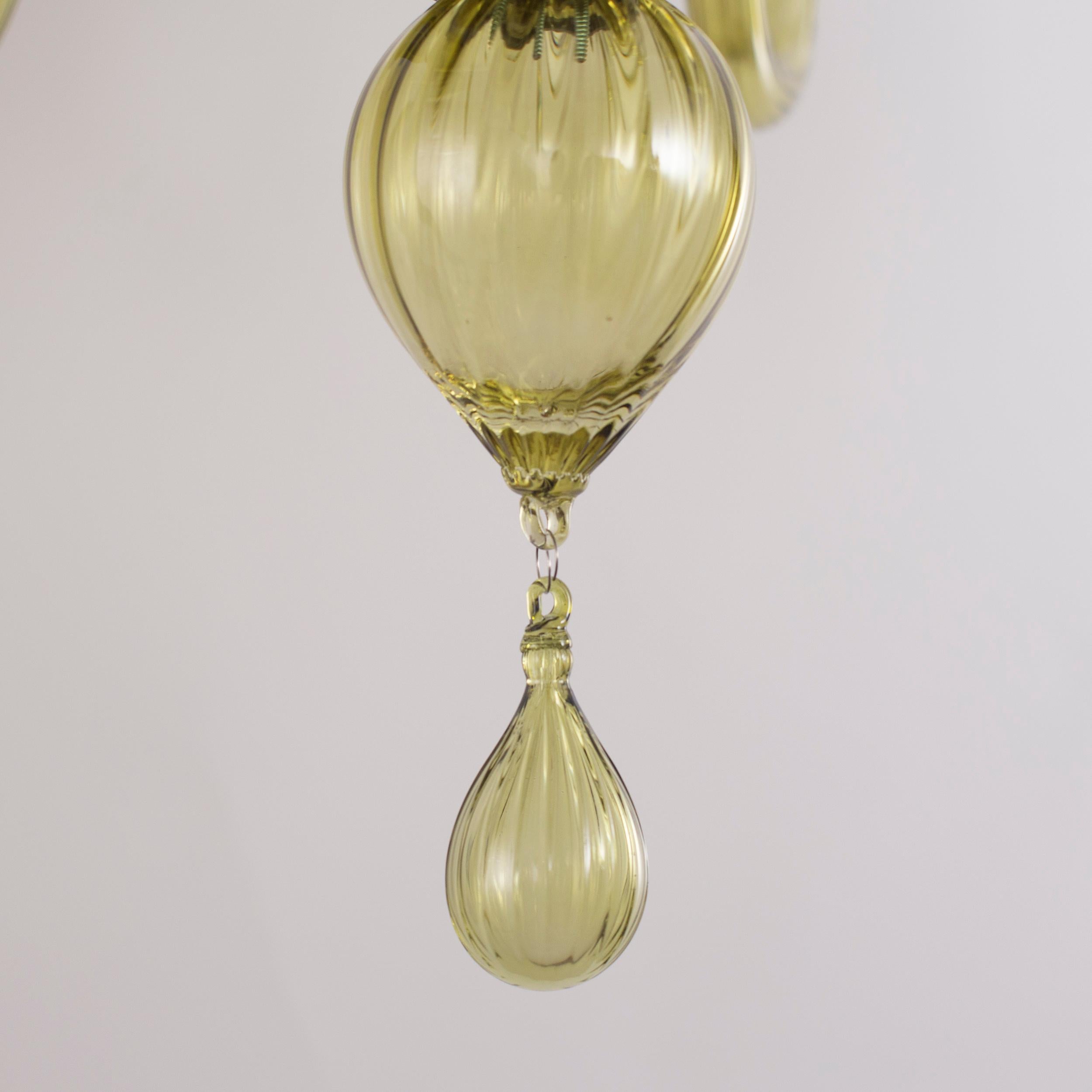Italian Simplicissimus Chandelier, Olive Green Murano Glass by Multiforme in Stock For Sale