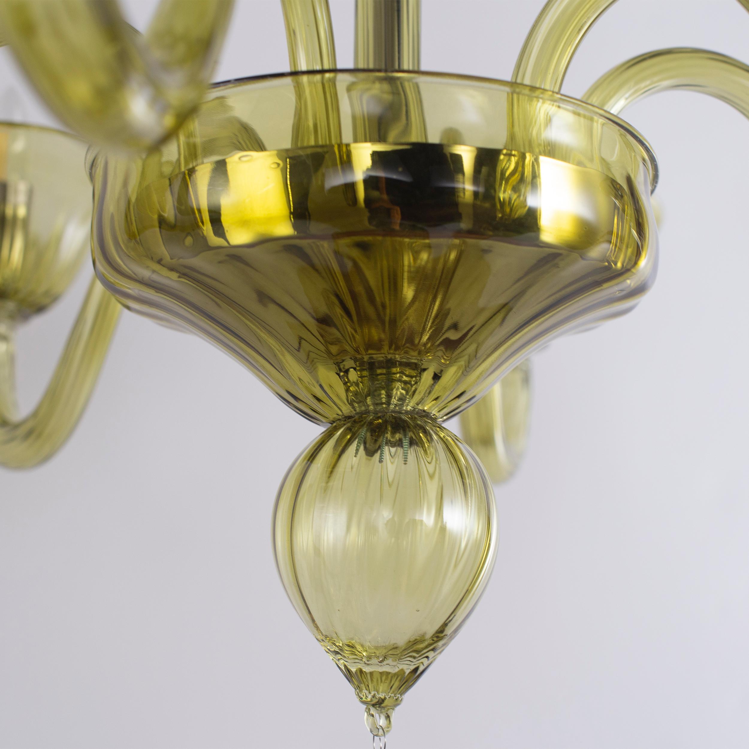 Blown Glass Simplicissimus Chandelier, Olive Green Murano Glass by Multiforme in Stock For Sale