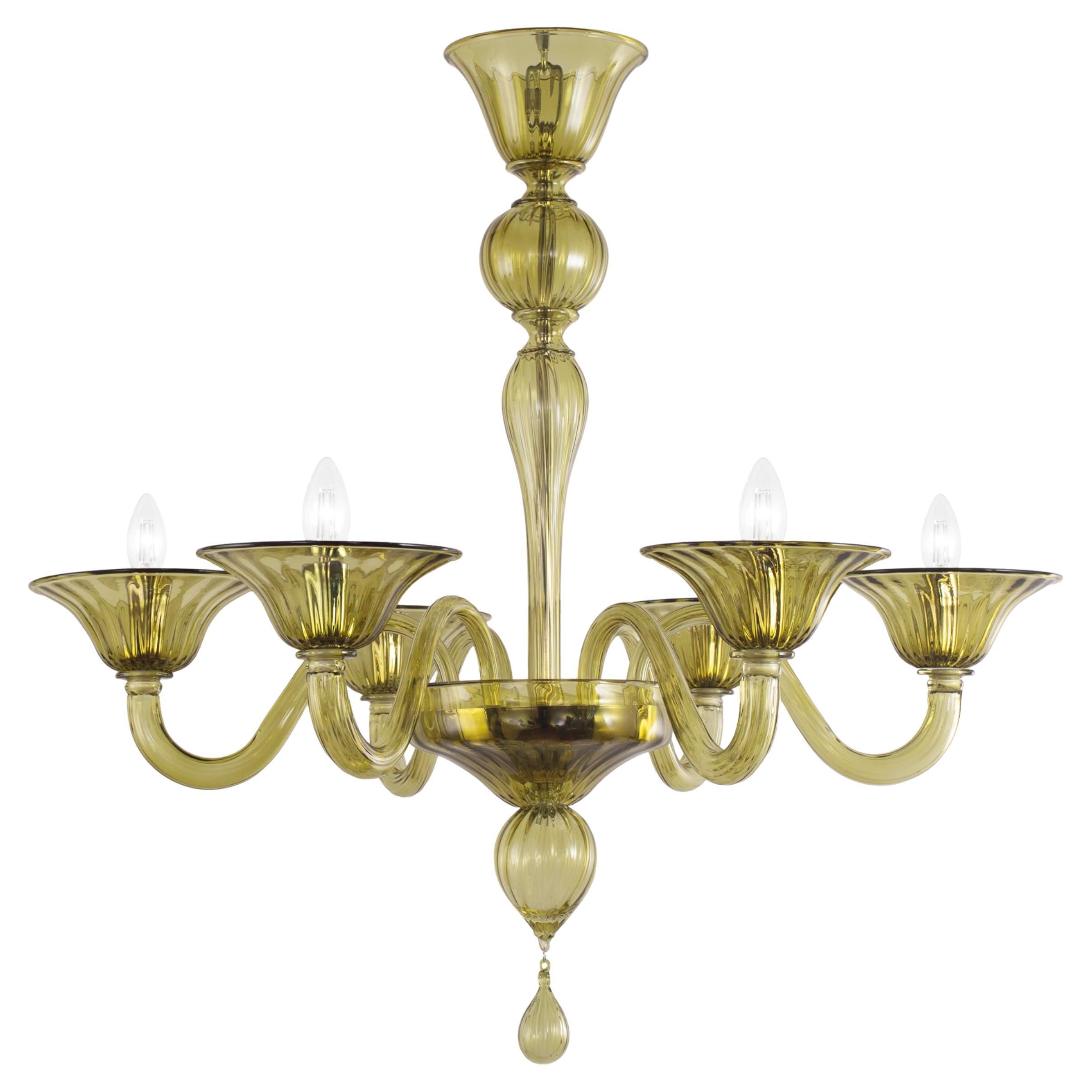 Simplicissimus Chandelier, Olive Green Murano Glass by Multiforme in Stock For Sale