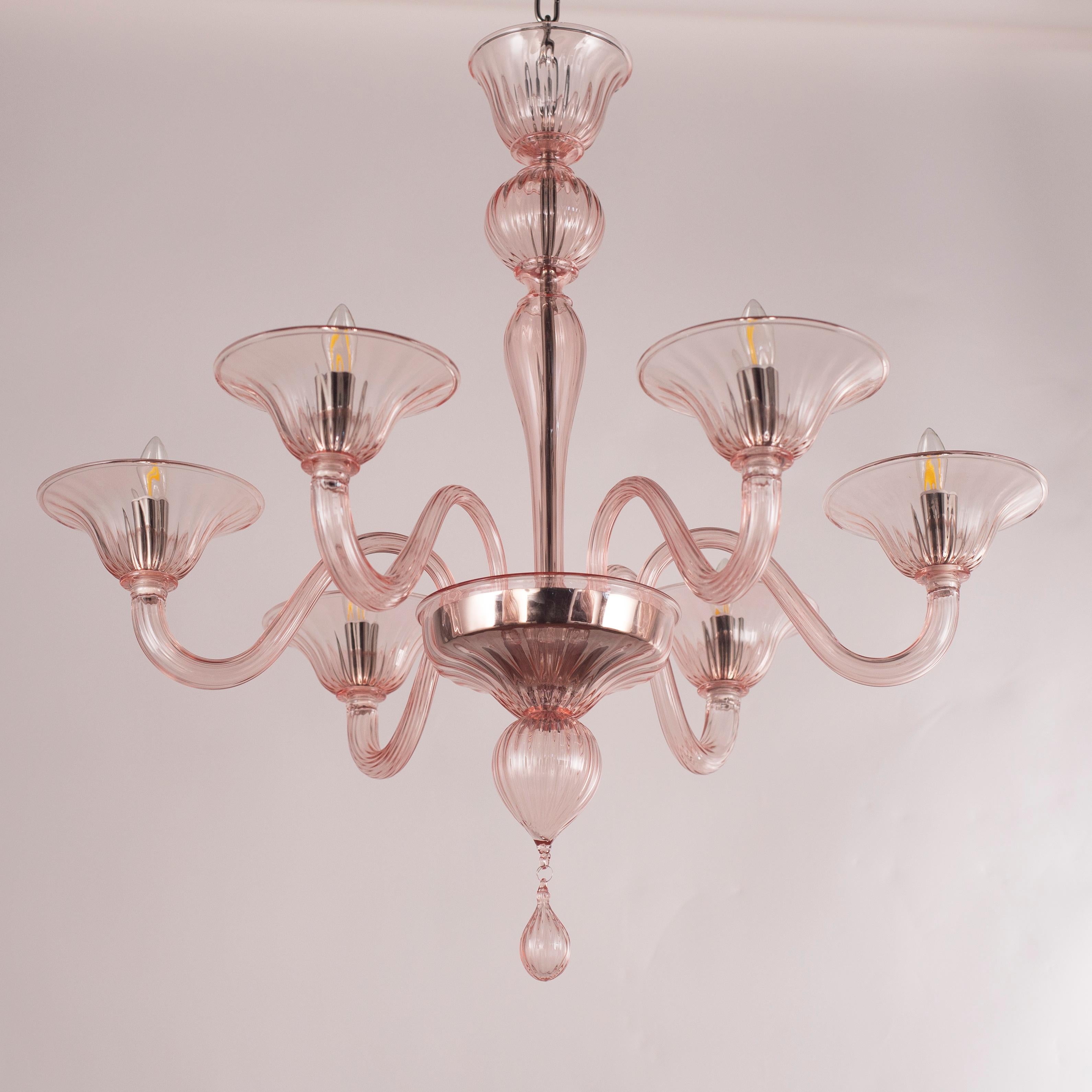 Lámpara de Murano Simplicissimus 6 brazos Cristal rosa empolvado by Multiforme en venta 1