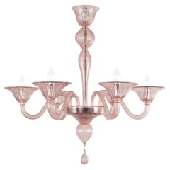 Lampadario Simplicissimus Murano 6 bracci in vetro rosa cipria di Multiforme