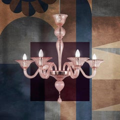 Simplicissimus Murano Chandelier 6 arms Blush Pink Glass by Multiforme
