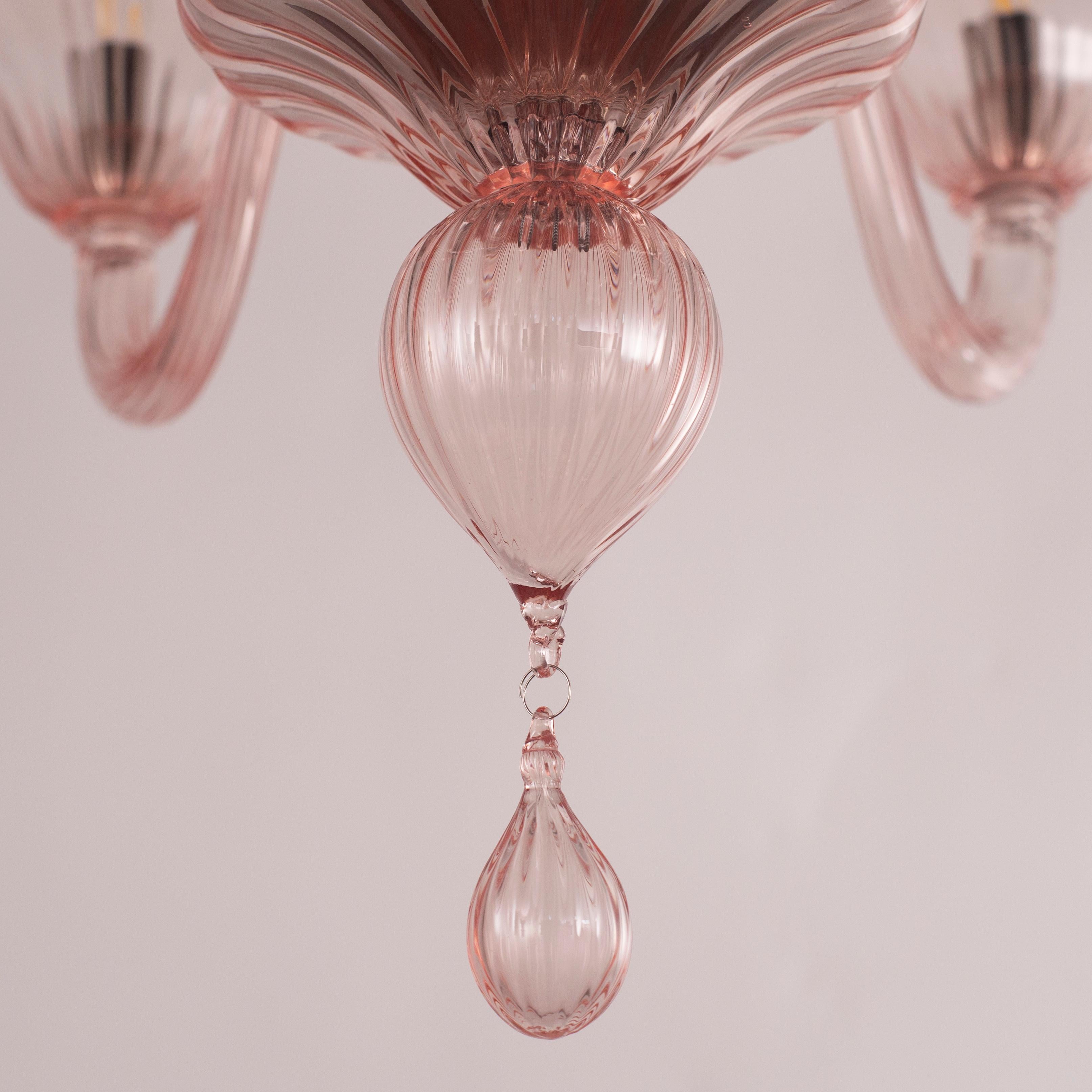 Other Simplicissimus Murano Chandelier 6 arms Powder Pink Glass by Multiforme in Stock For Sale