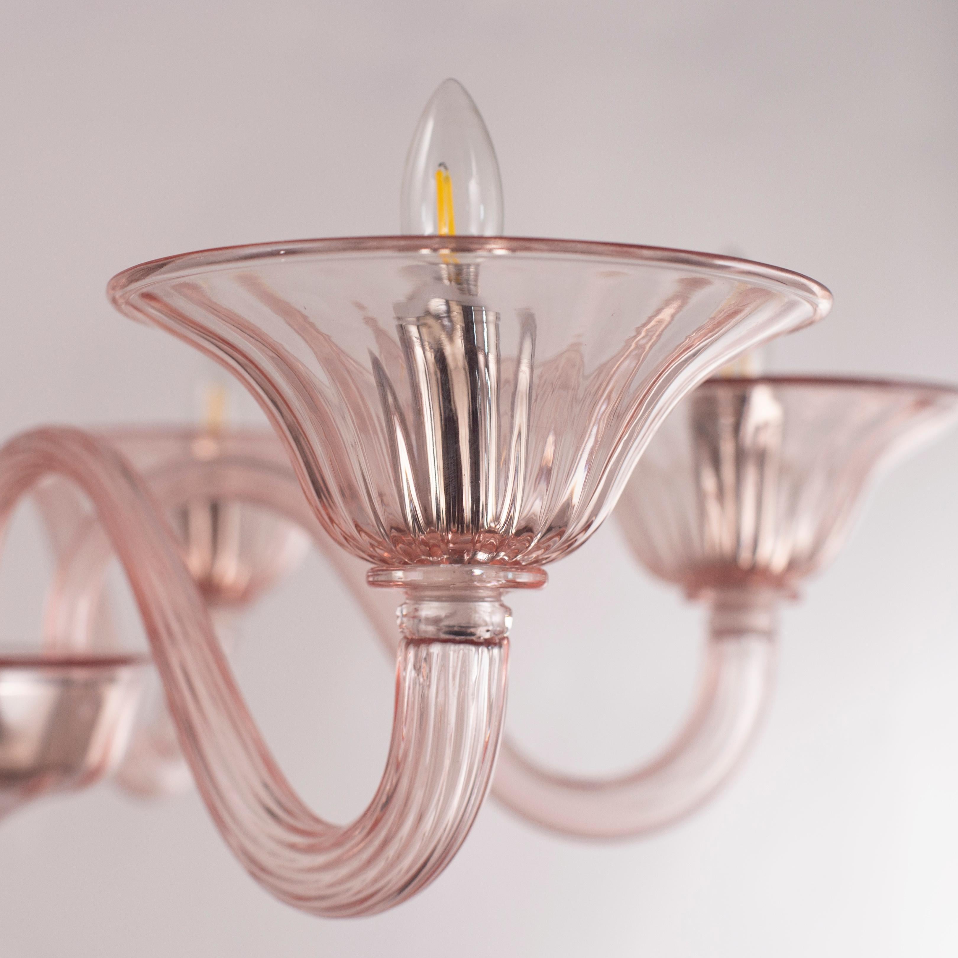 Simplicissimus Murano Chandelier 6 arms Powder Pink Glass by Multiforme in Stock In New Condition For Sale In Trebaseleghe, IT
