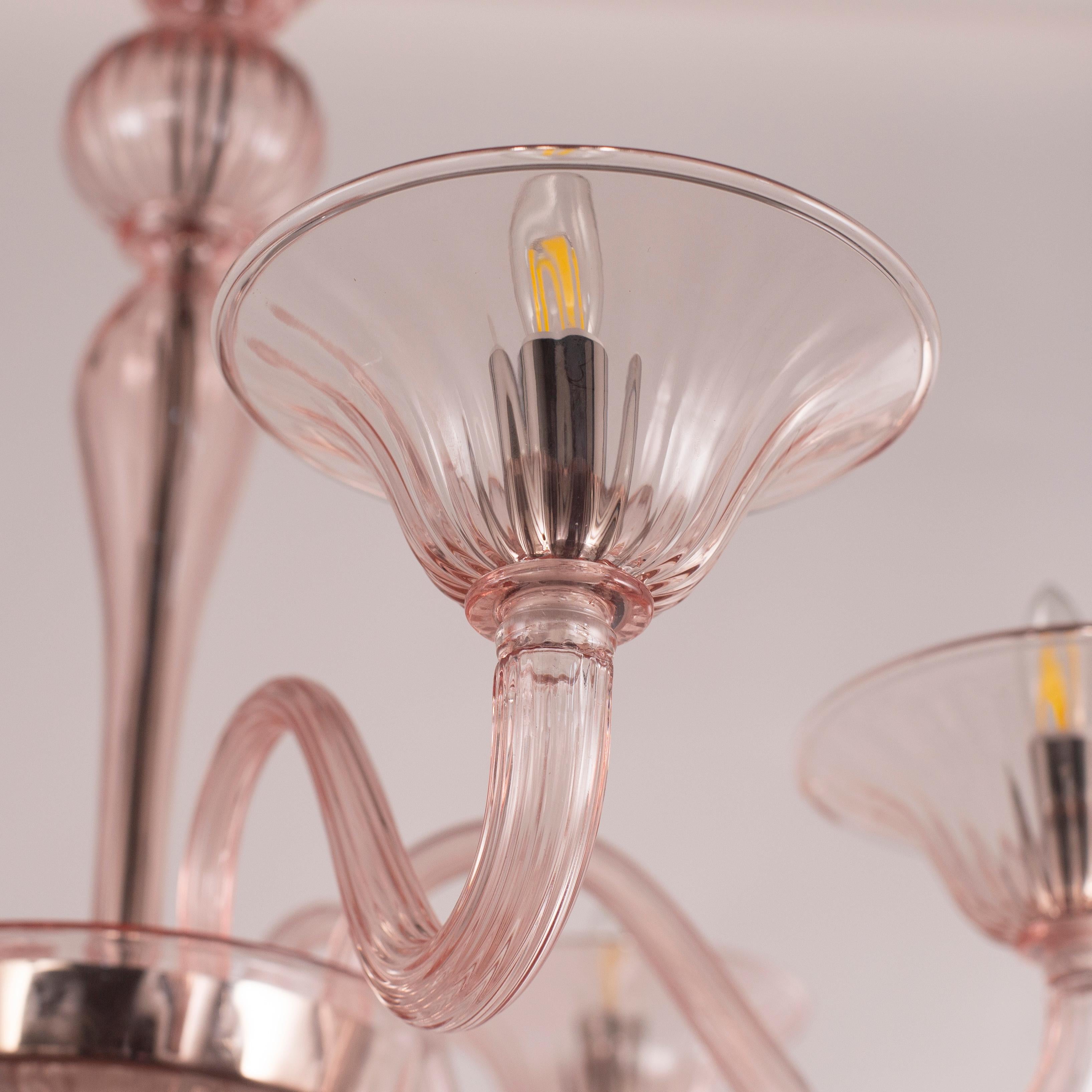 Contemporary Simplicissimus Murano Chandelier 6 arms Powder Pink Glass by Multiforme in Stock For Sale