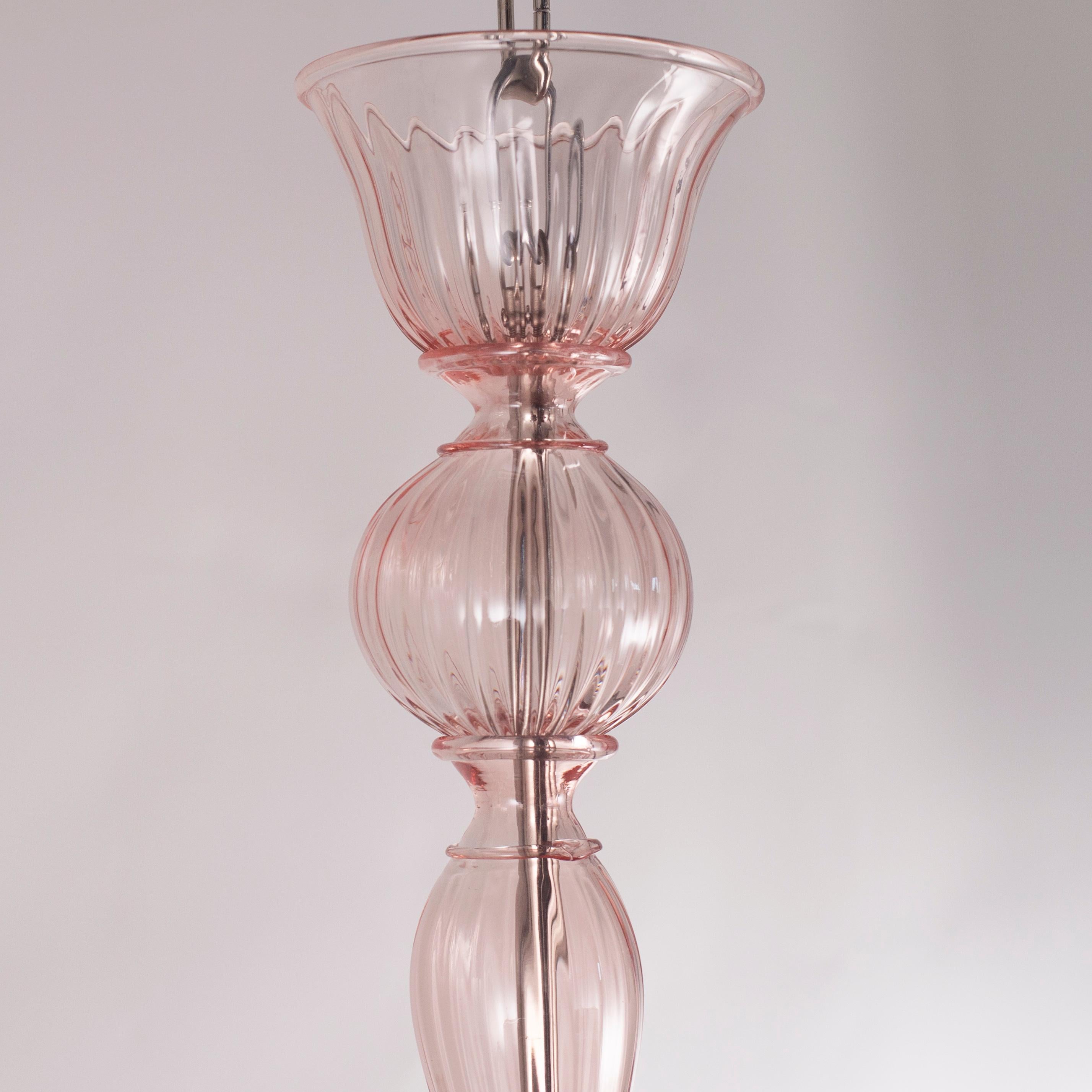 Blown Glass Simplicissimus Murano Chandelier 6 arms Powder Pink Glass by Multiforme in Stock For Sale