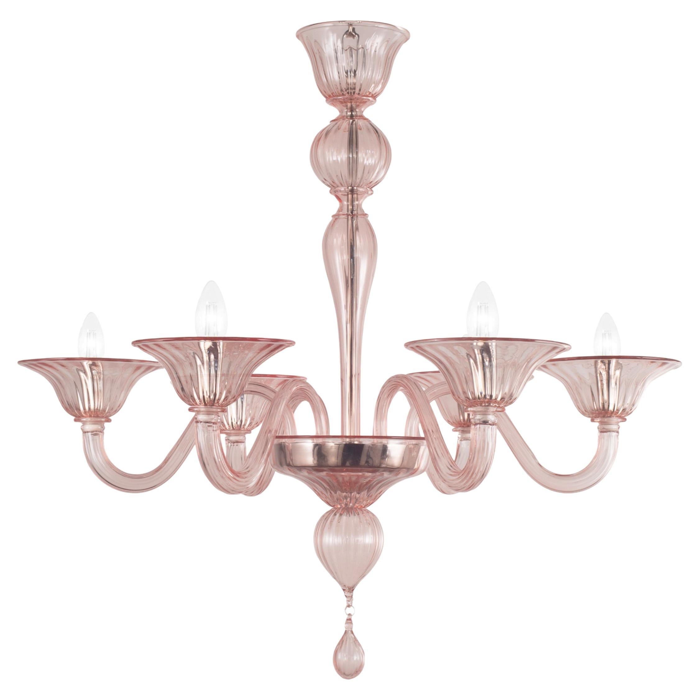 Lustre de Murano Simplicissimus à 6 bras en verre rose poudre par Multiforme, en stock