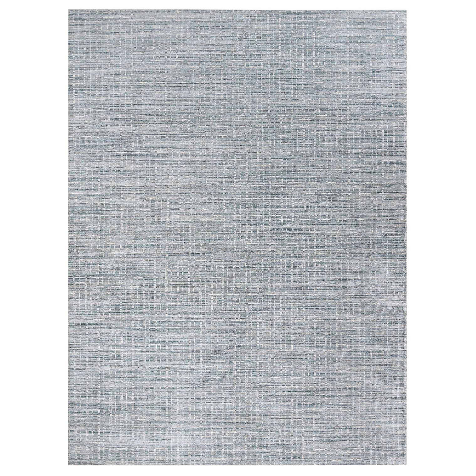 Simplicity Comfort Blue Beige Contemporary Handwoven Rug  8' x 10' For Sale