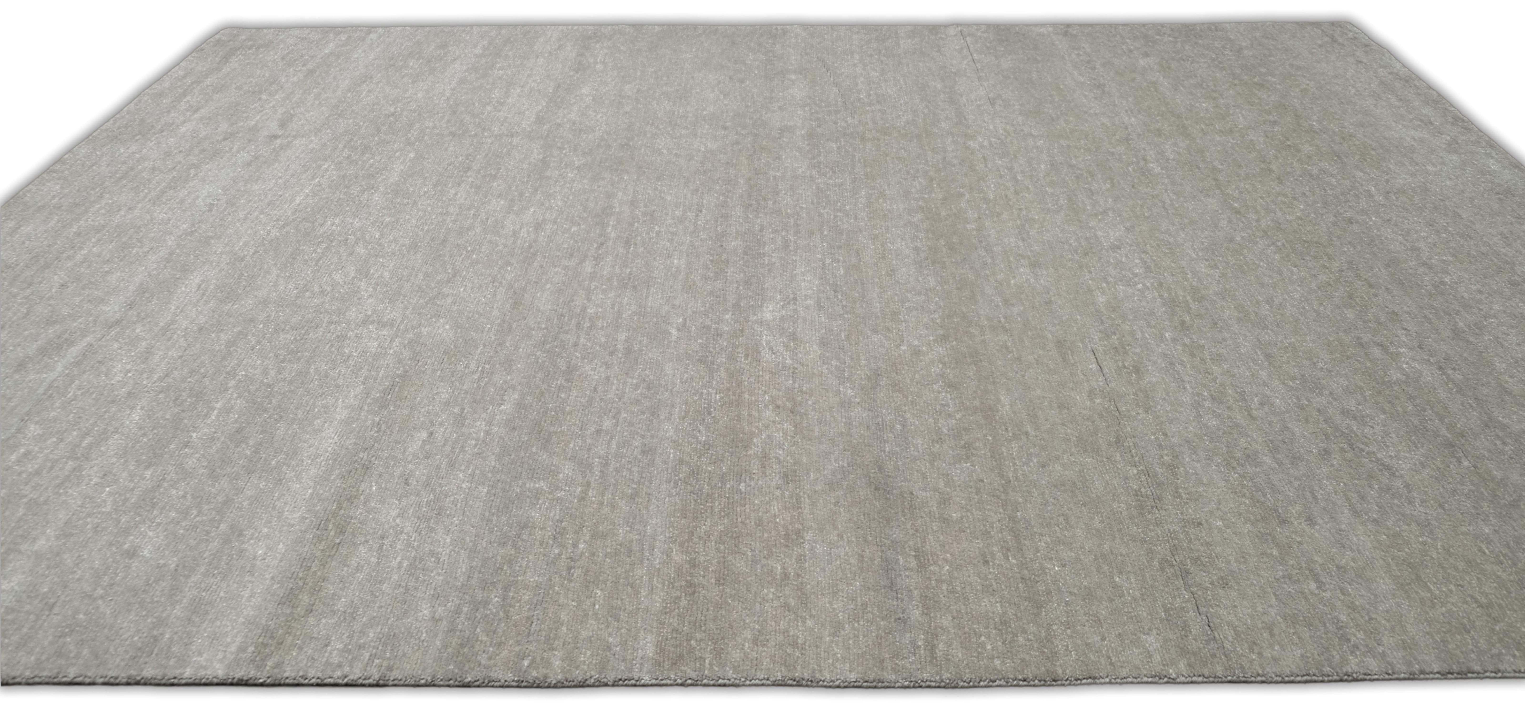 Indien Tapis Simplistic Solid Green/Gold Wool Linen Tweed 9'x12' (vert et or) en vente