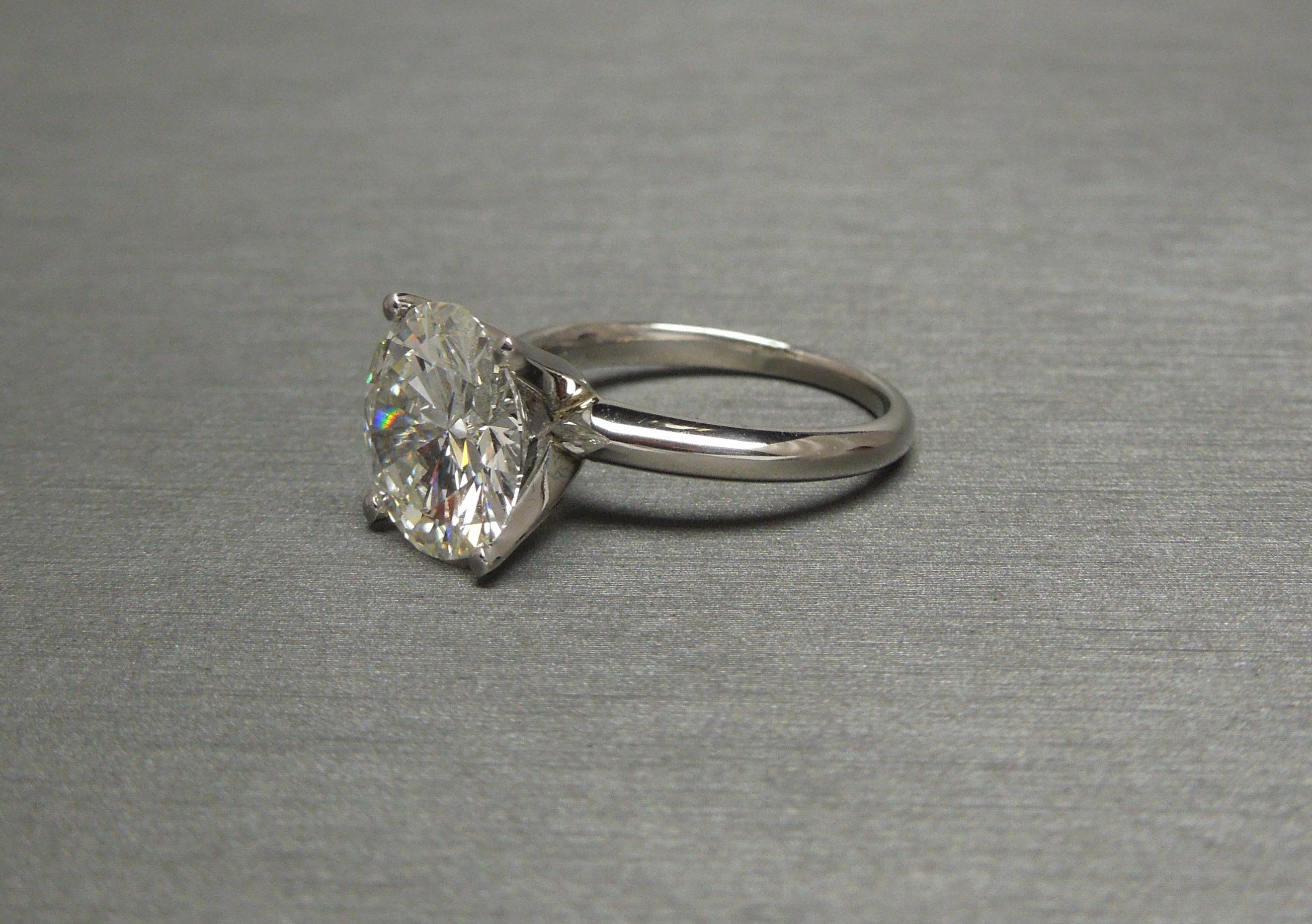 Platinum GIA 4.10 Carat Diamond Classic Solitaire Ring In Excellent Condition In METAIRIE, LA