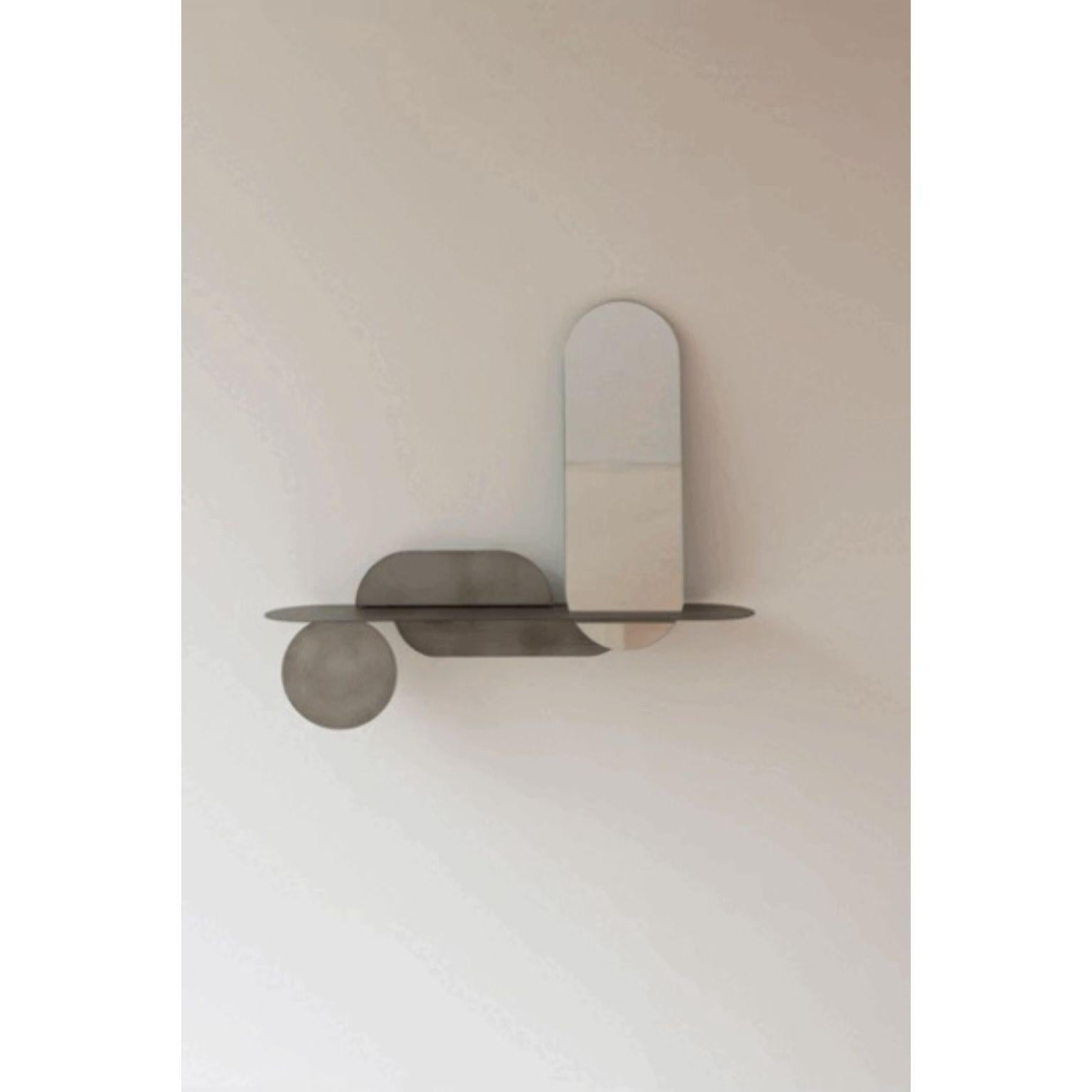 Simply Foggy Shelf With Mirror by Mademoiselle Jo
Dimensions: L 87 x W 20 cm.
Materials: Matte foggy steel and mirror.

Available in two versions and two colors. Please contact us.

Behind SIMPLY is actually a much more sophisticated object than its
