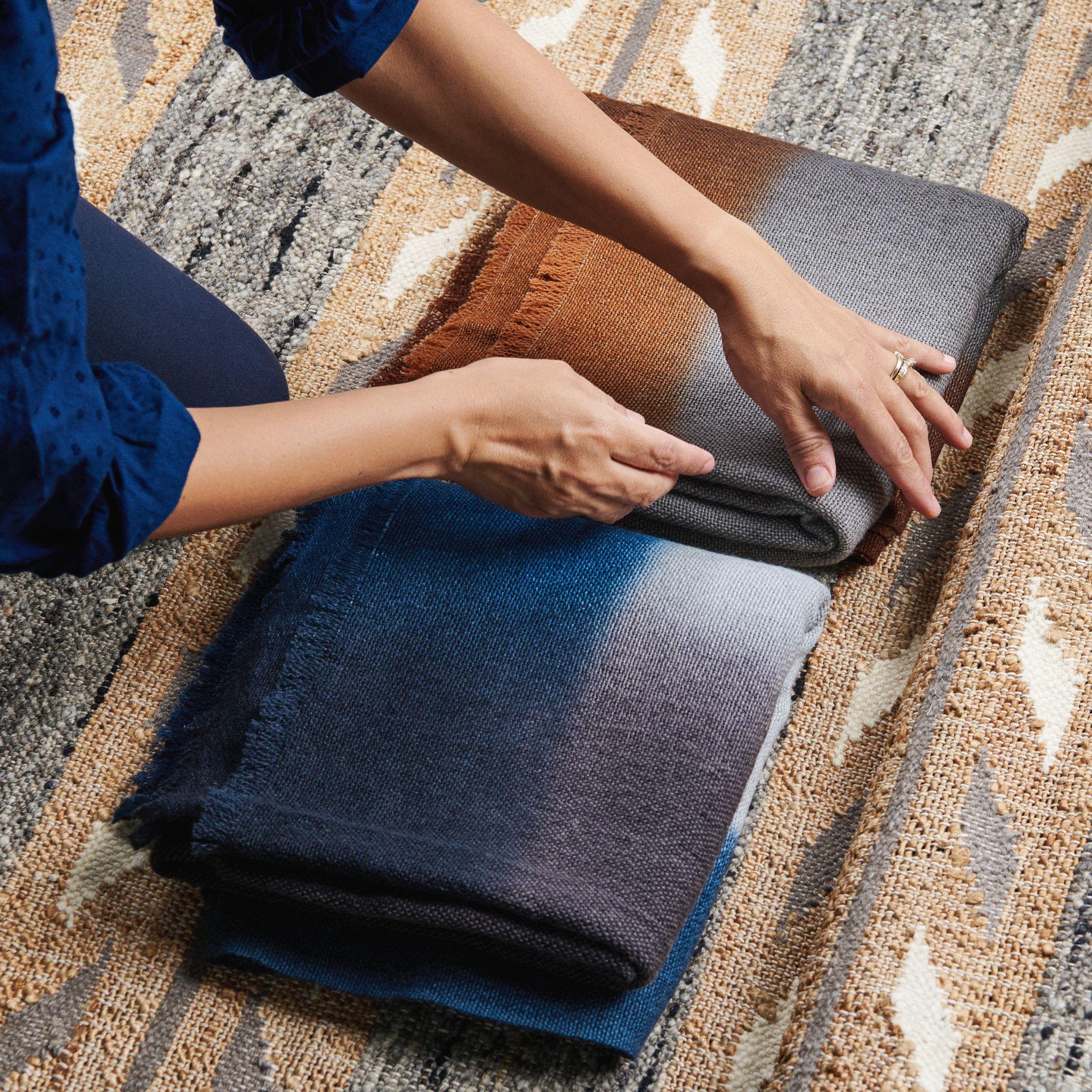 Simply Taupe Merino Throw Handwoven in Brown Topaz Black Gray Warm Ombre Hues For Sale 7