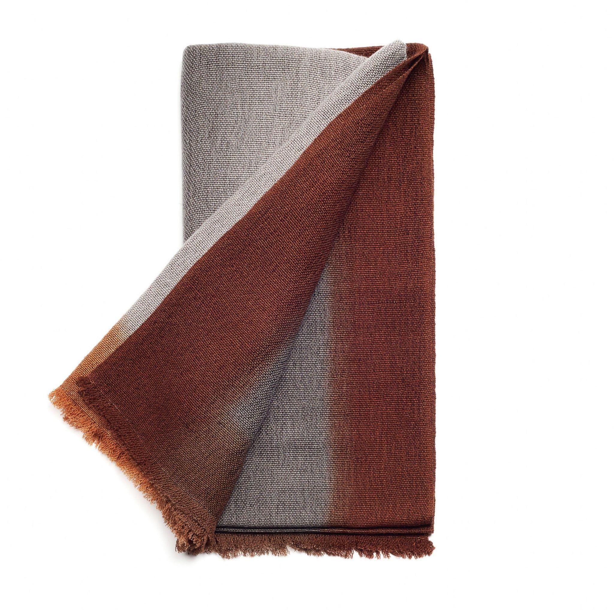 Modern Simply Taupe Merino Throw Handwoven in Brown Topaz Black Gray Warm Ombre Hues For Sale