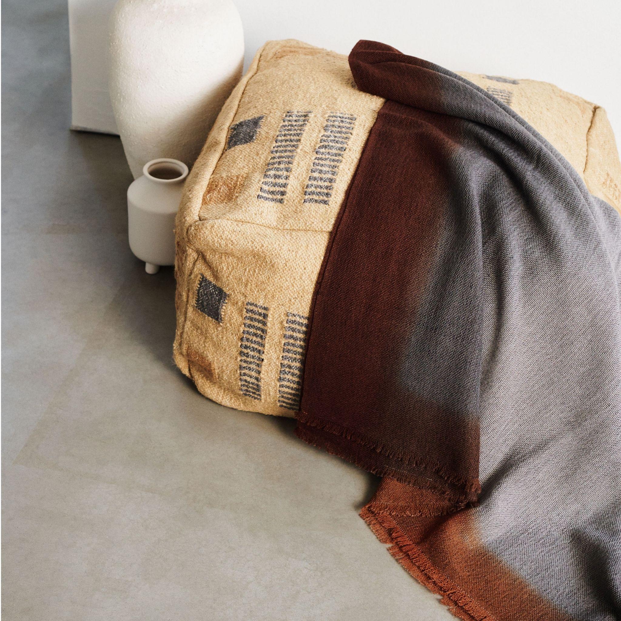 Contemporary Simply Taupe Merino Throw Handwoven in Brown Topaz Black Gray Warm Ombre Hues For Sale